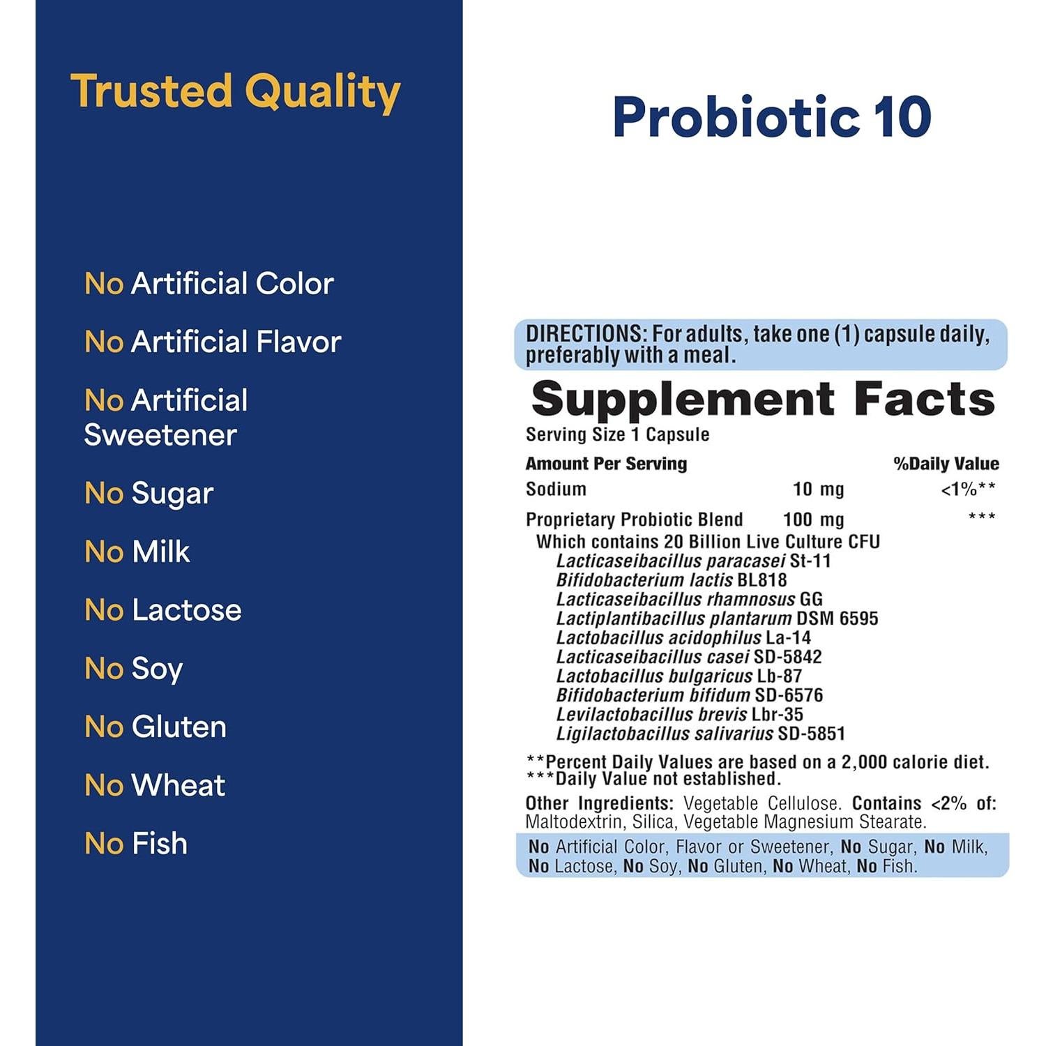 Probiotico 10 Puritan's Pride 120 cápsulas 20 mil millones CFU