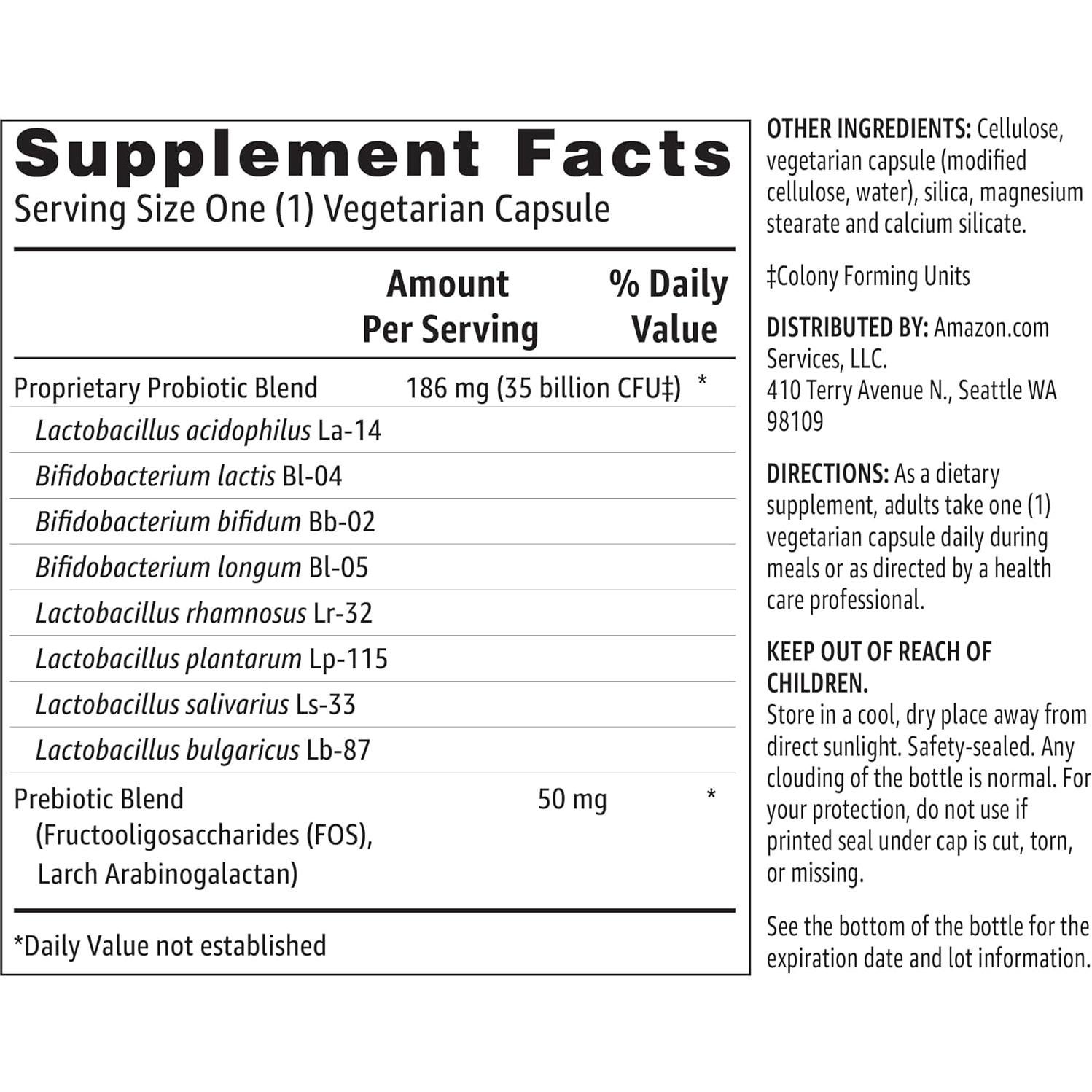 Probiotico Amazon Basics 35 Mil Millones CFU 30 Cápsulas Vegetarianas