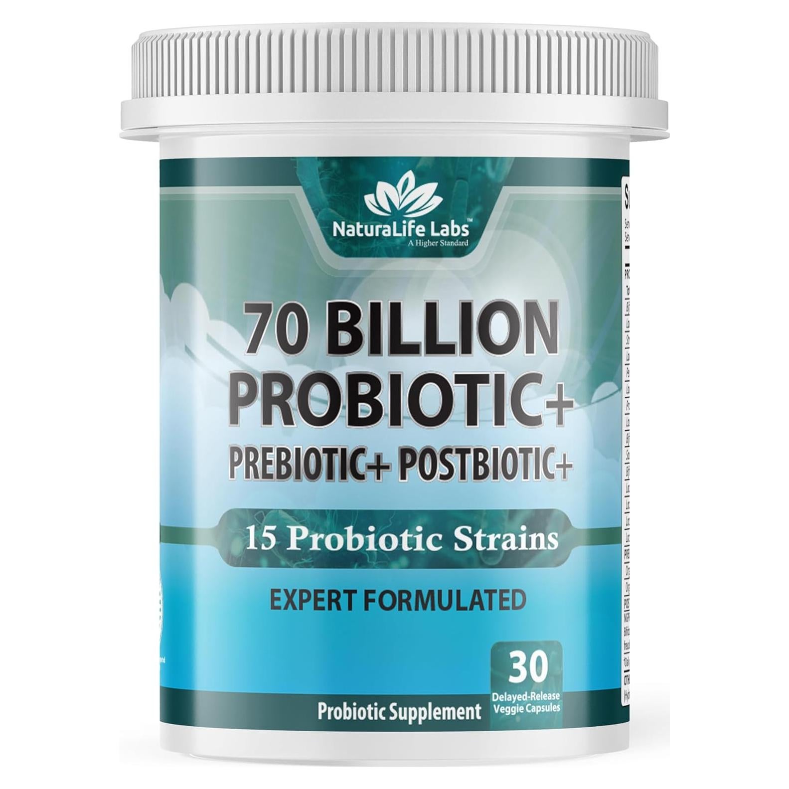 Probioticos NaturaLife Labs 70 Mil Millones CFU 30 Cápsulas Veganas