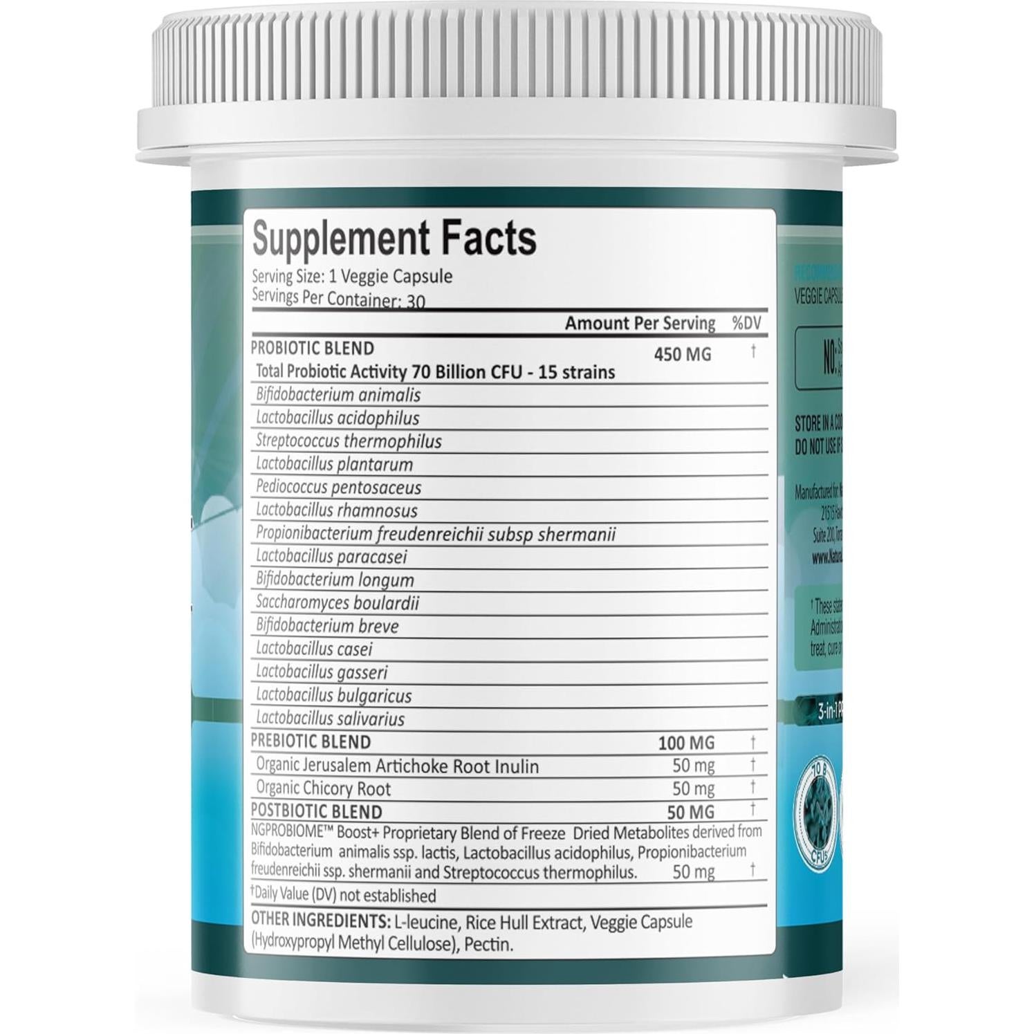 Probioticos NaturaLife Labs 70 Mil Millones CFU 30 Cápsulas Veganas