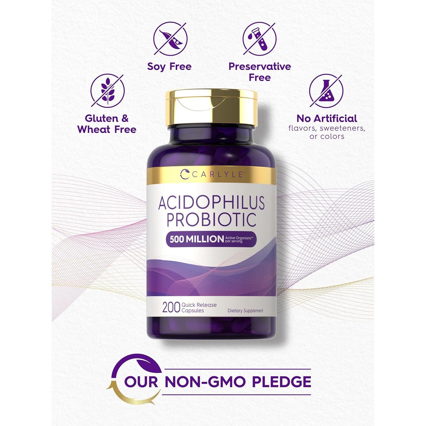 Cápsulas Probioticas Acidophilus Carlyle 500 Millones CFU 200 Píldoras