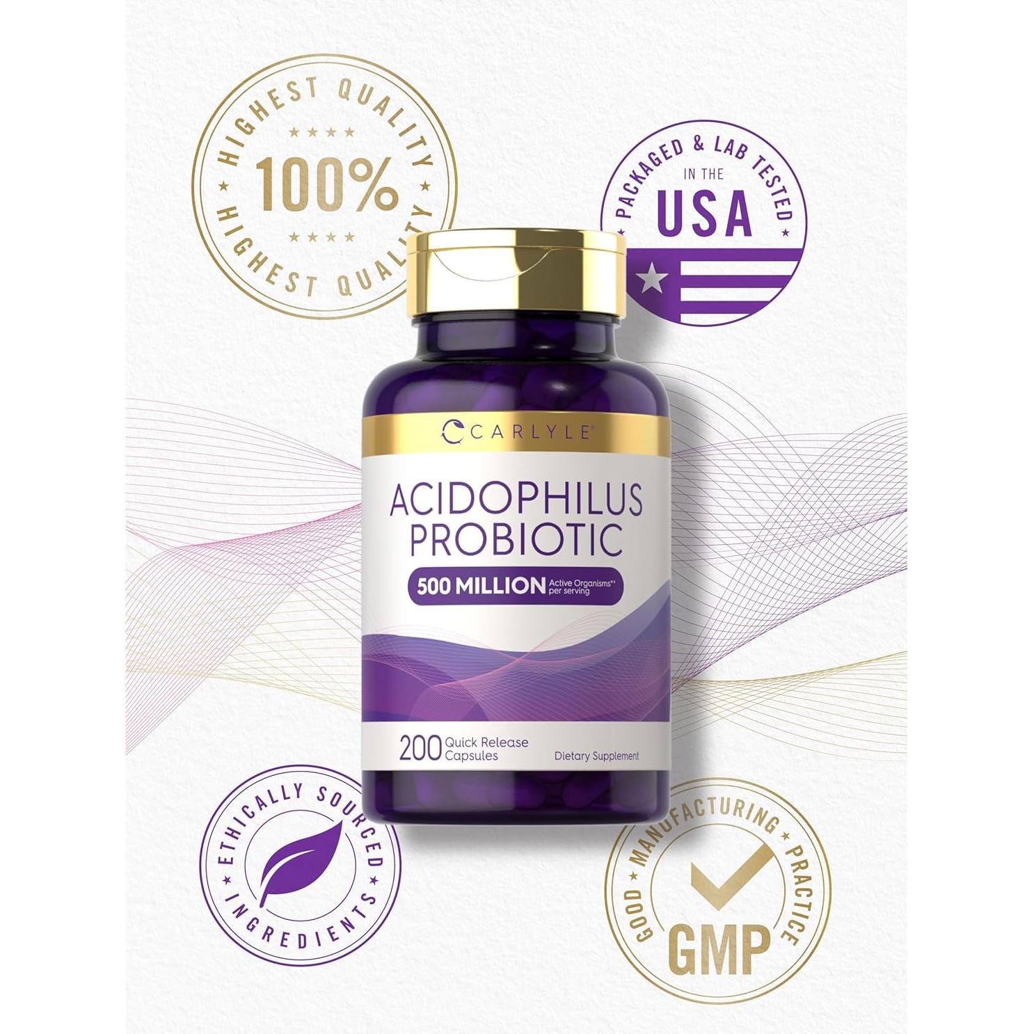 Cápsulas Probioticas Acidophilus Carlyle 500 Millones CFU 200 Píldoras