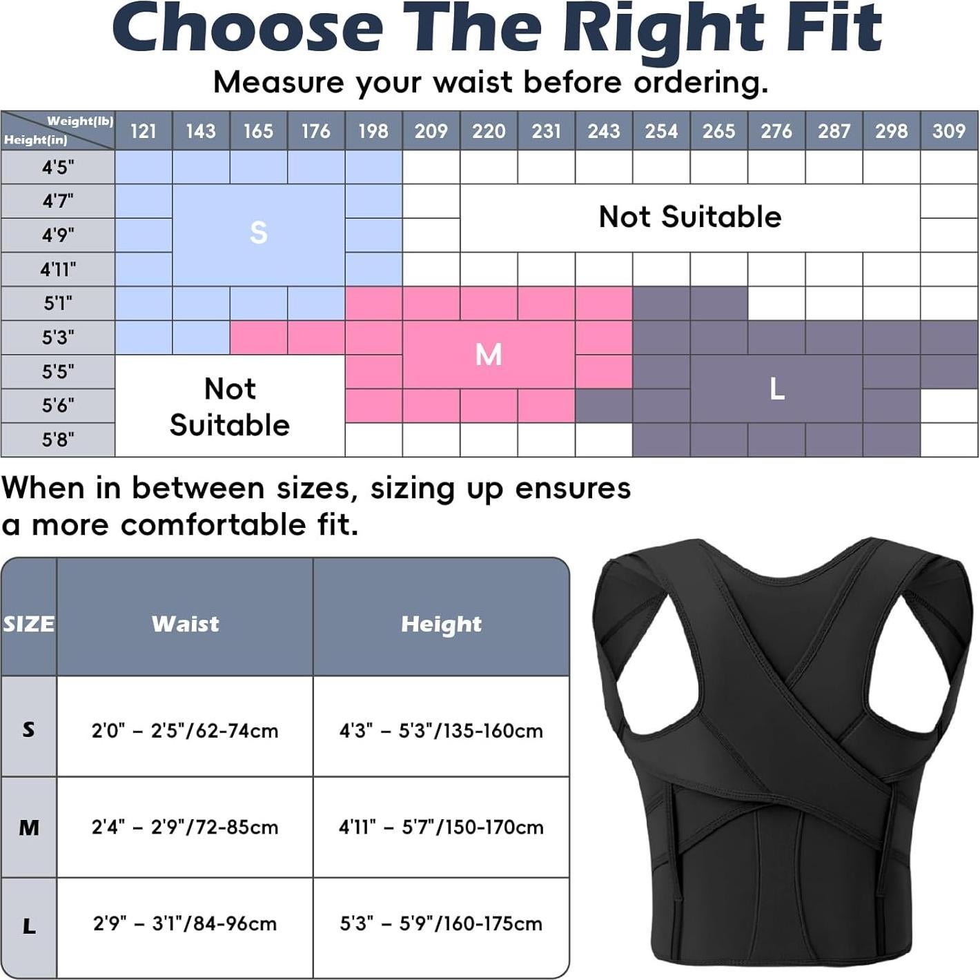 Corrector de Postura LuxuMach Negro Mediano Ajustable Espalda