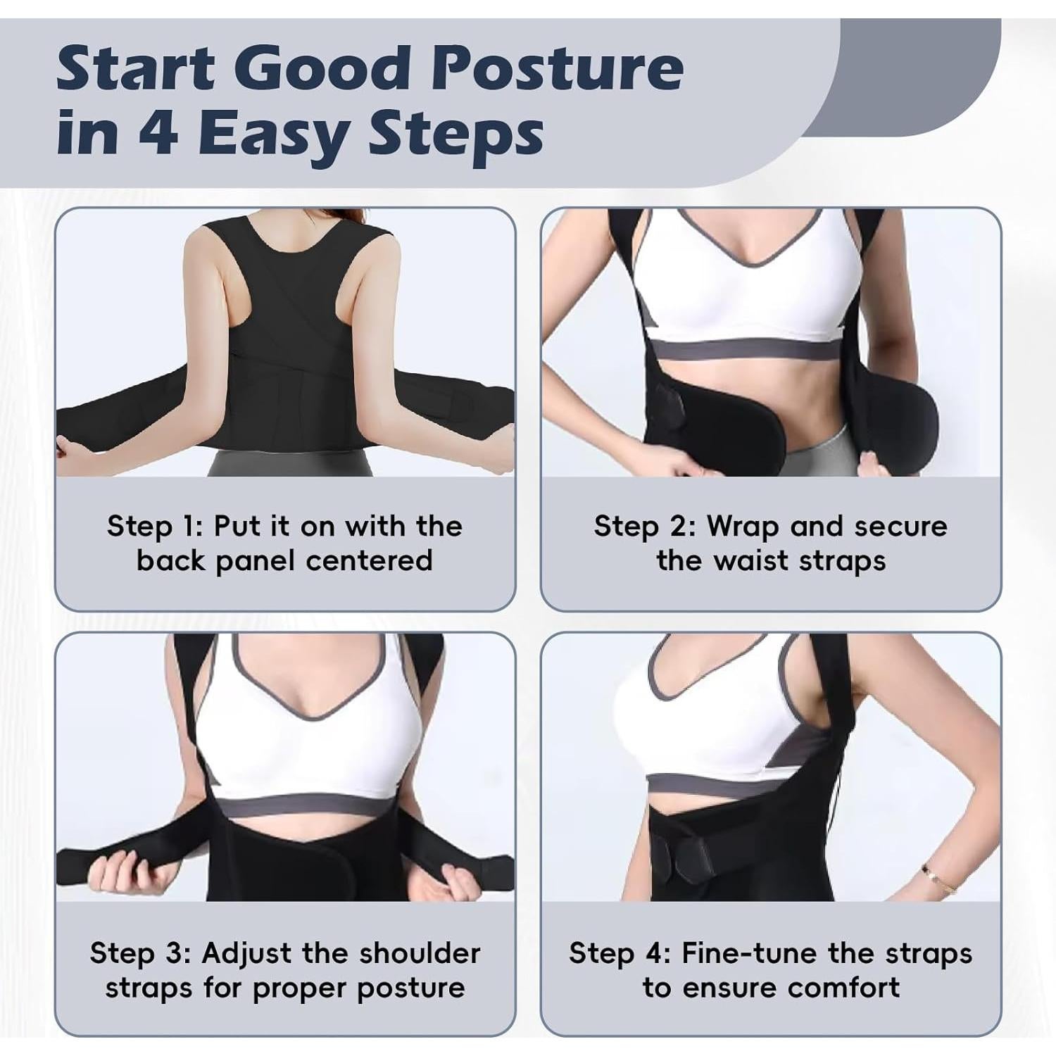 Corrector de Postura LuxuMach Negro Mediano Ajustable Espalda