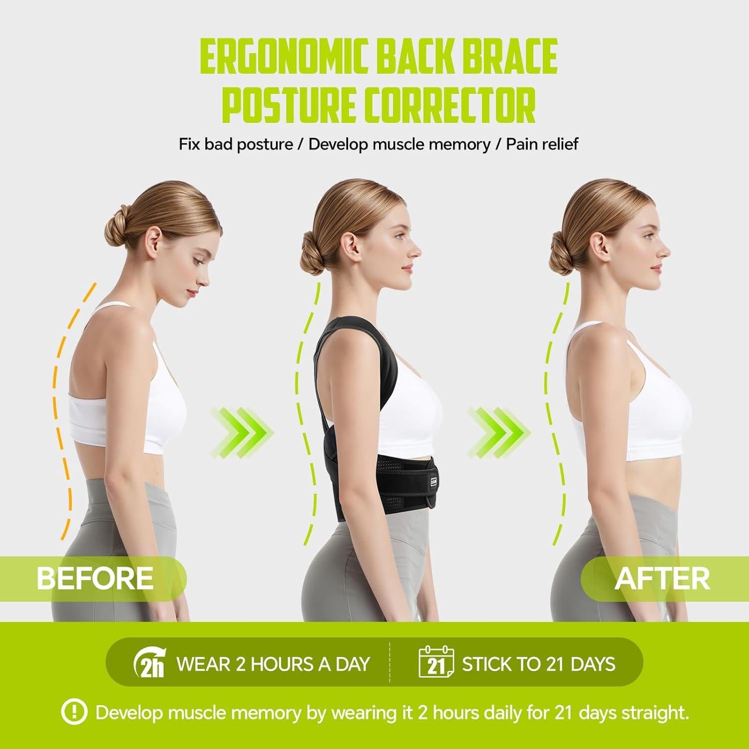 Corrector de Postura Ergonómico FHOCSLO Mediano Negro