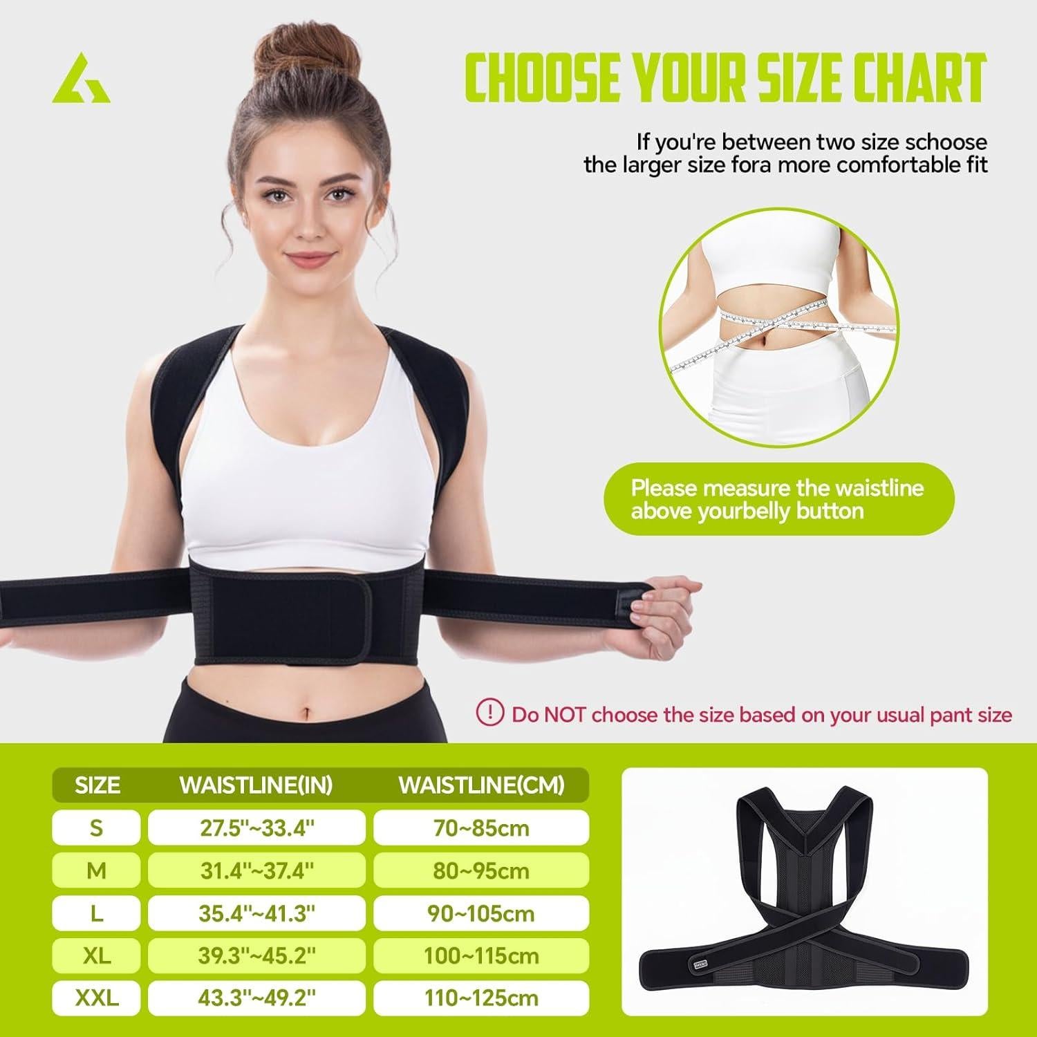 Corrector de Postura Ergonómico FHOCSLO Mediano Negro