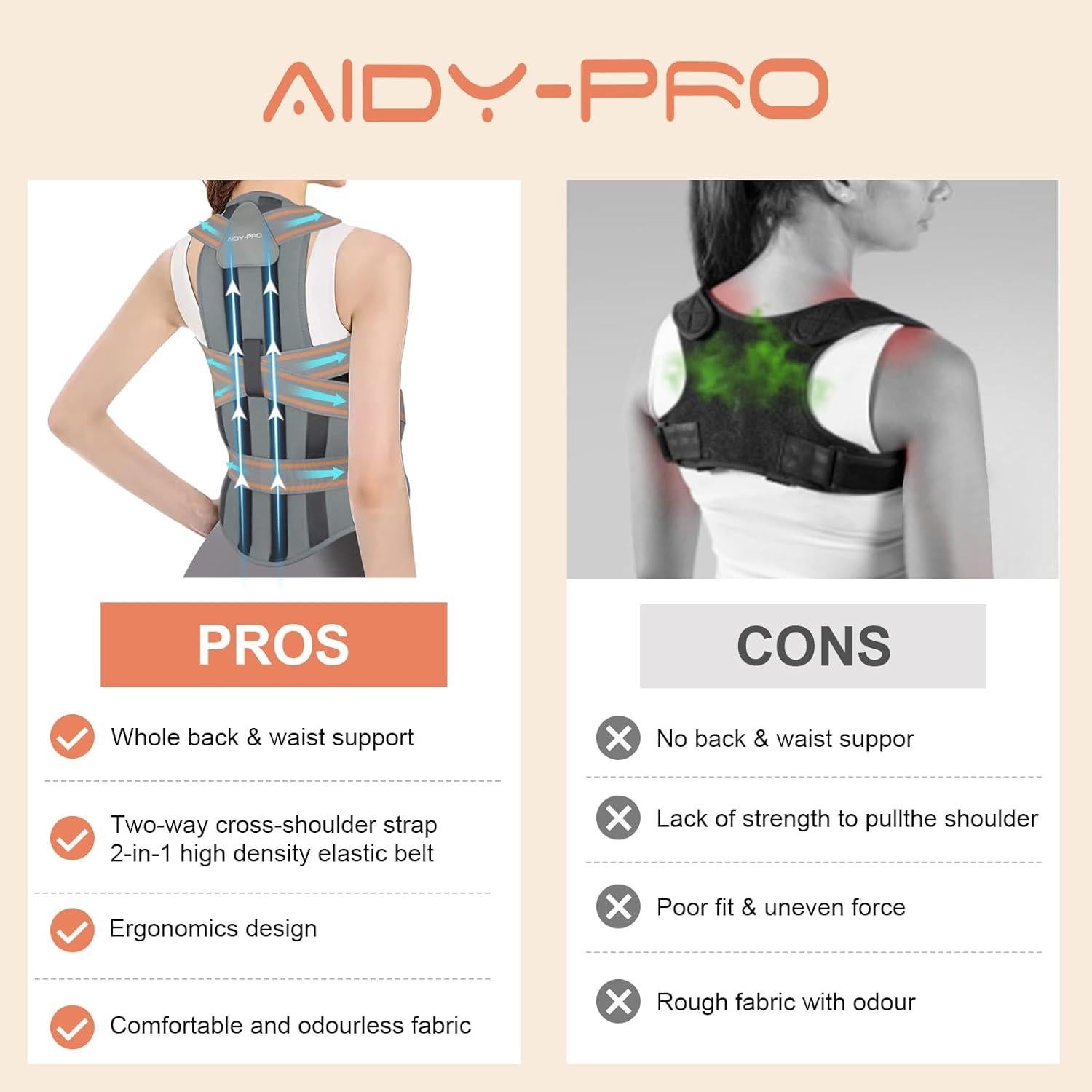 Corrector de Postura AIDY-PRO Ajustable para Espalda Grande
