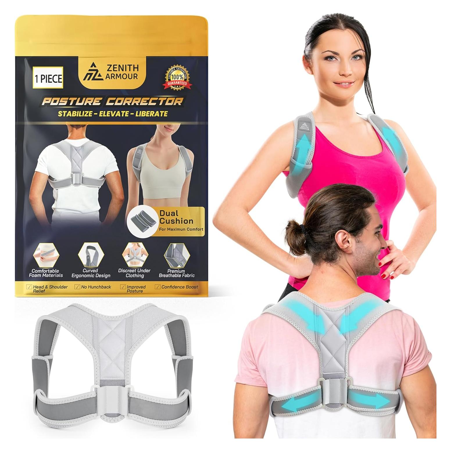 Corrector de Postura Zenith Armour Unisex Ajustable - Faja Ergonómica Transpirable para Espalda y Hombros
