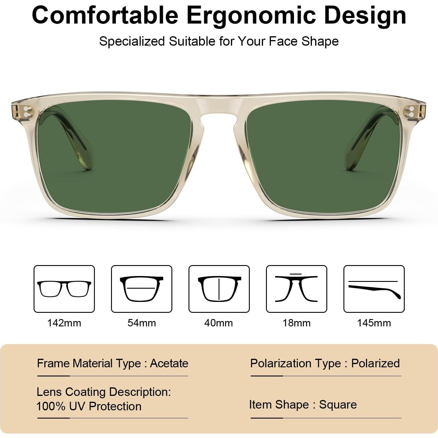 Gafas de sol polarizadas CARFIA para hombres UV400 marco acetato