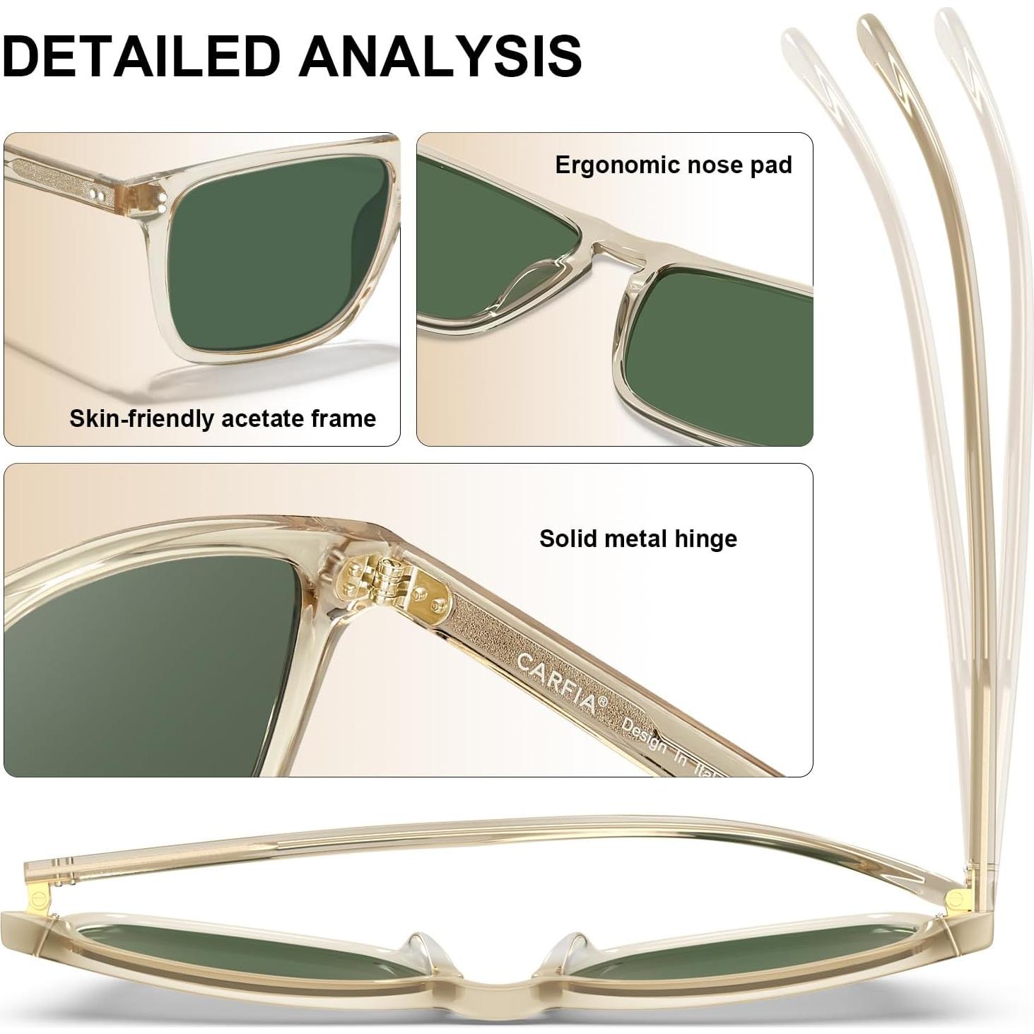 Gafas de sol polarizadas CARFIA para hombres UV400 marco acetato