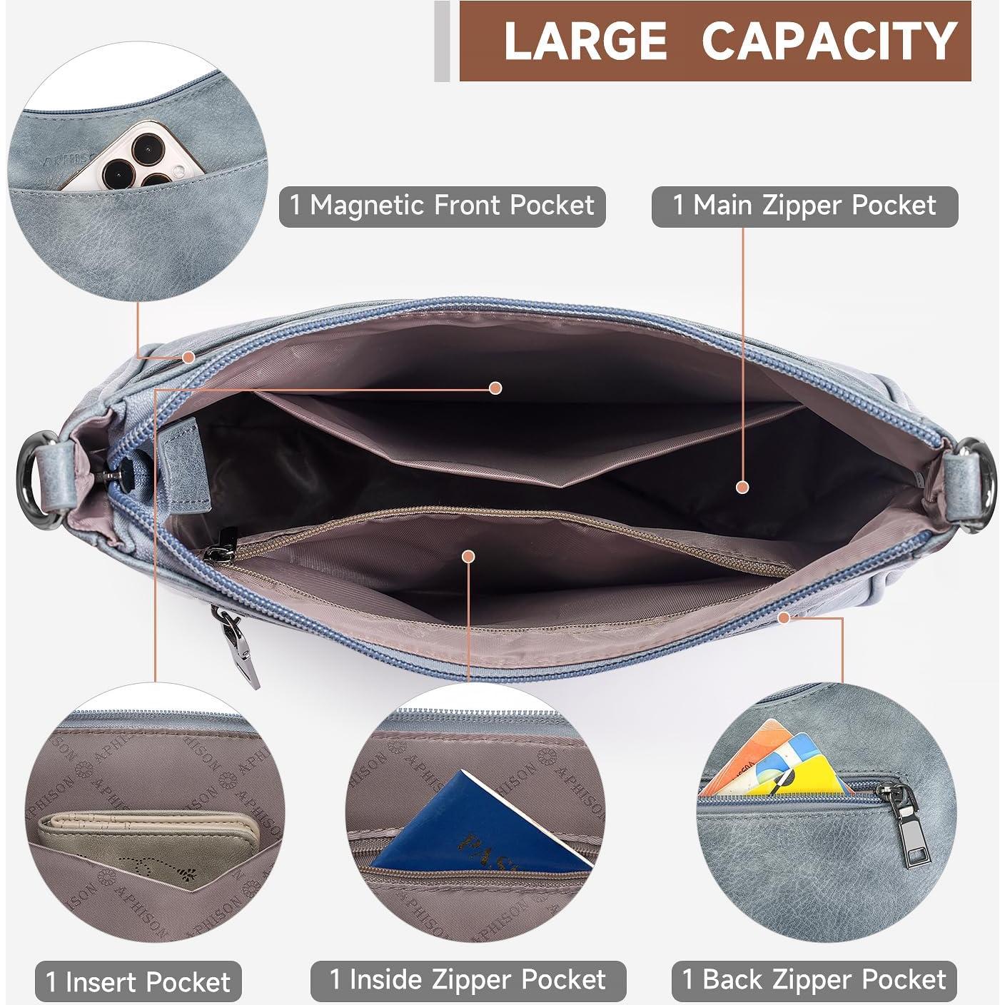 Bolso Cruzado de Cuero Vegano APHISON para Mujeres 30x9x21cm