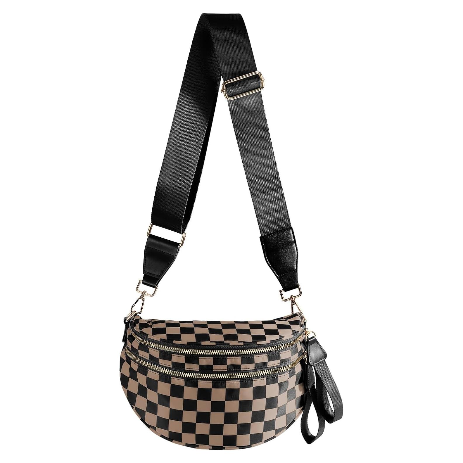 Bolso Cruzado MEISEY Cuadros Blanco y Negro 32.5x14.2x22.4cm