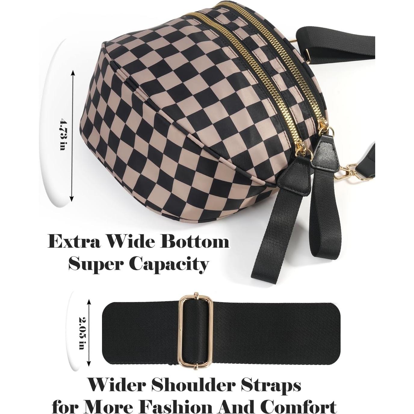 Bolso Cruzado MEISEY Cuadros Blanco y Negro 32.5x14.2x22.4cm