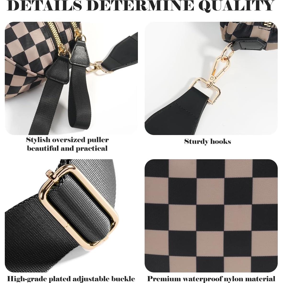 Bolso Cruzado MEISEY Cuadros Blanco y Negro 32.5x14.2x22.4cm