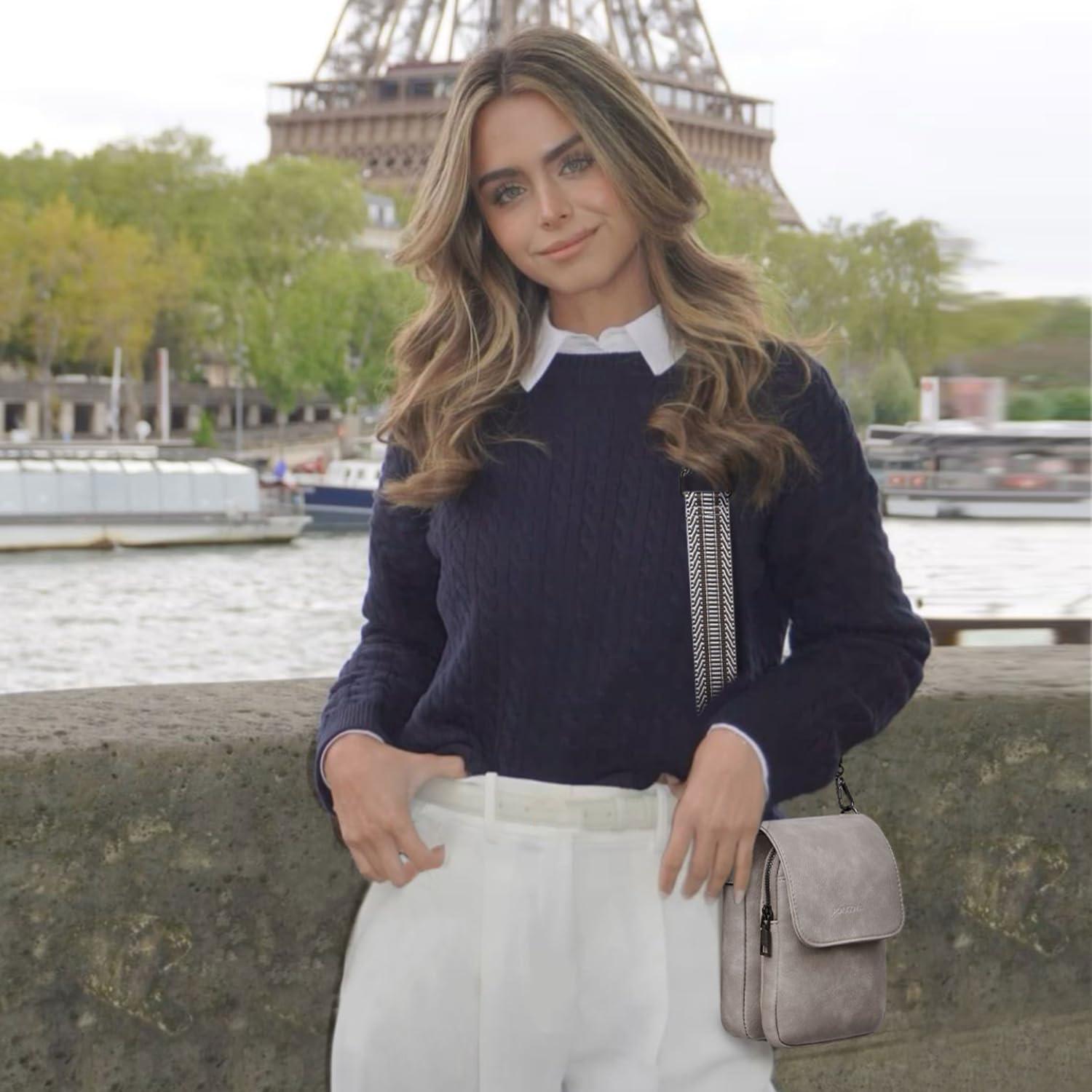 Bolso Cruzado Pequeño POIUGOYA de Cuero para Mujeres - Triple Compartimento