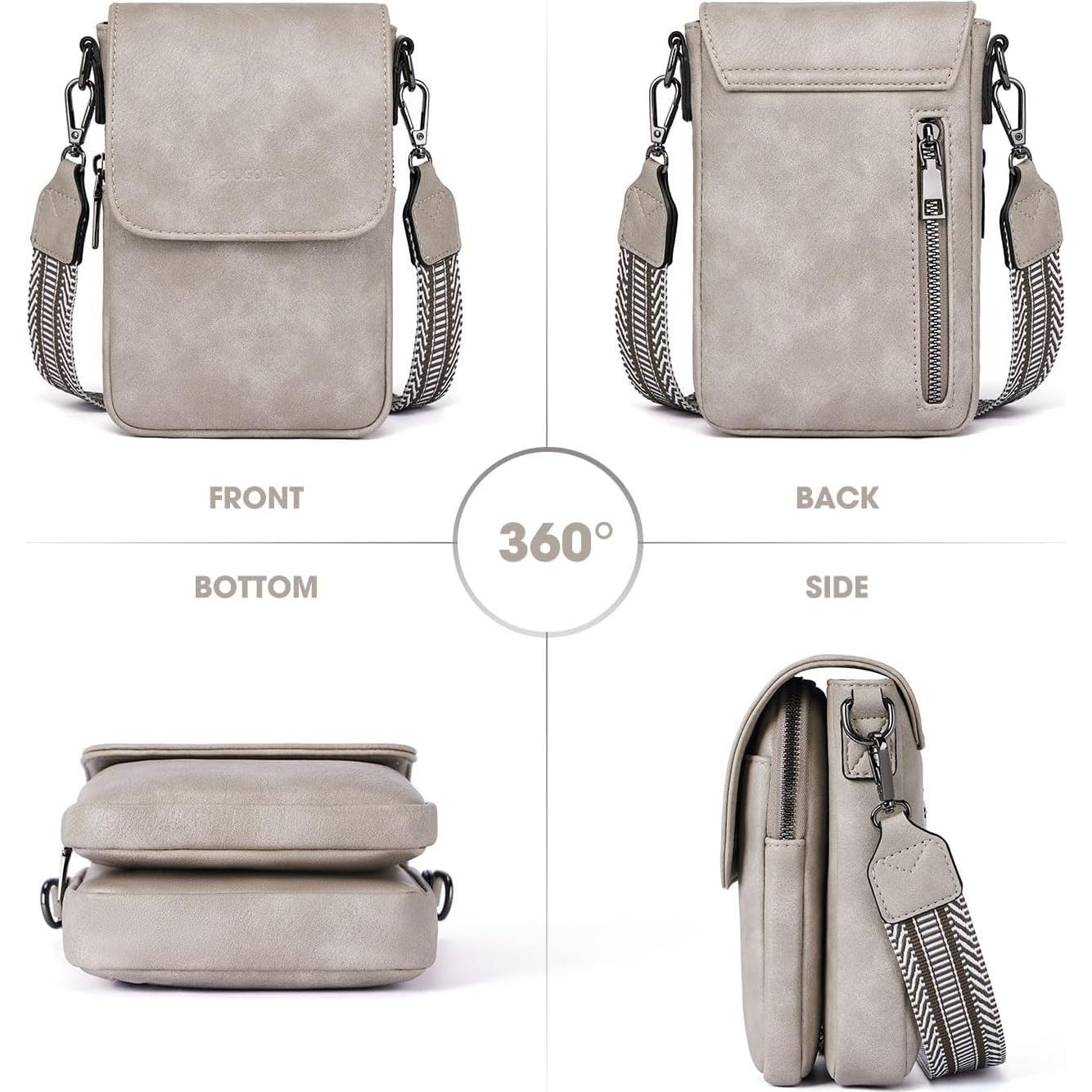 Bolso Cruzado Pequeño POIUGOYA de Cuero para Mujeres - Triple Compartimento