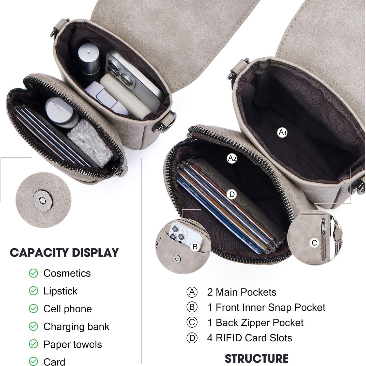 Bolso Cruzado Pequeño POIUGOYA de Cuero para Mujeres - Triple Compartimento