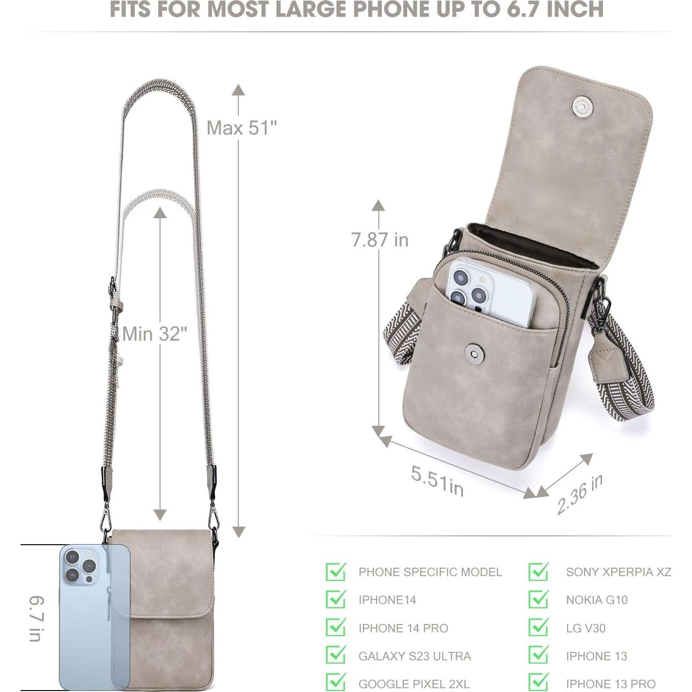 Bolso Cruzado Pequeño POIUGOYA de Cuero para Mujeres - Triple Compartimento