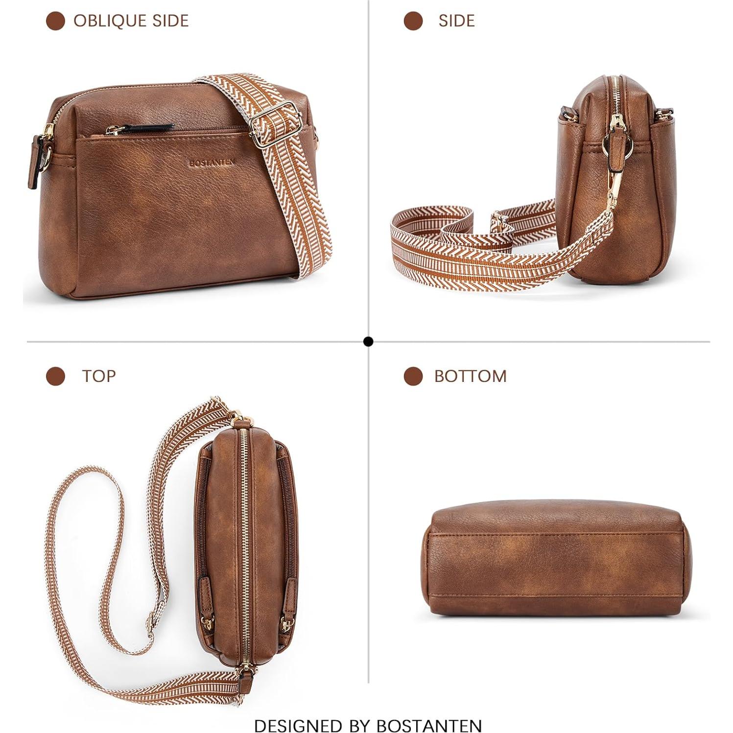 Bolso Cruzado BOSTANTEN de Cuero Vegano para Mujeres - Marrón