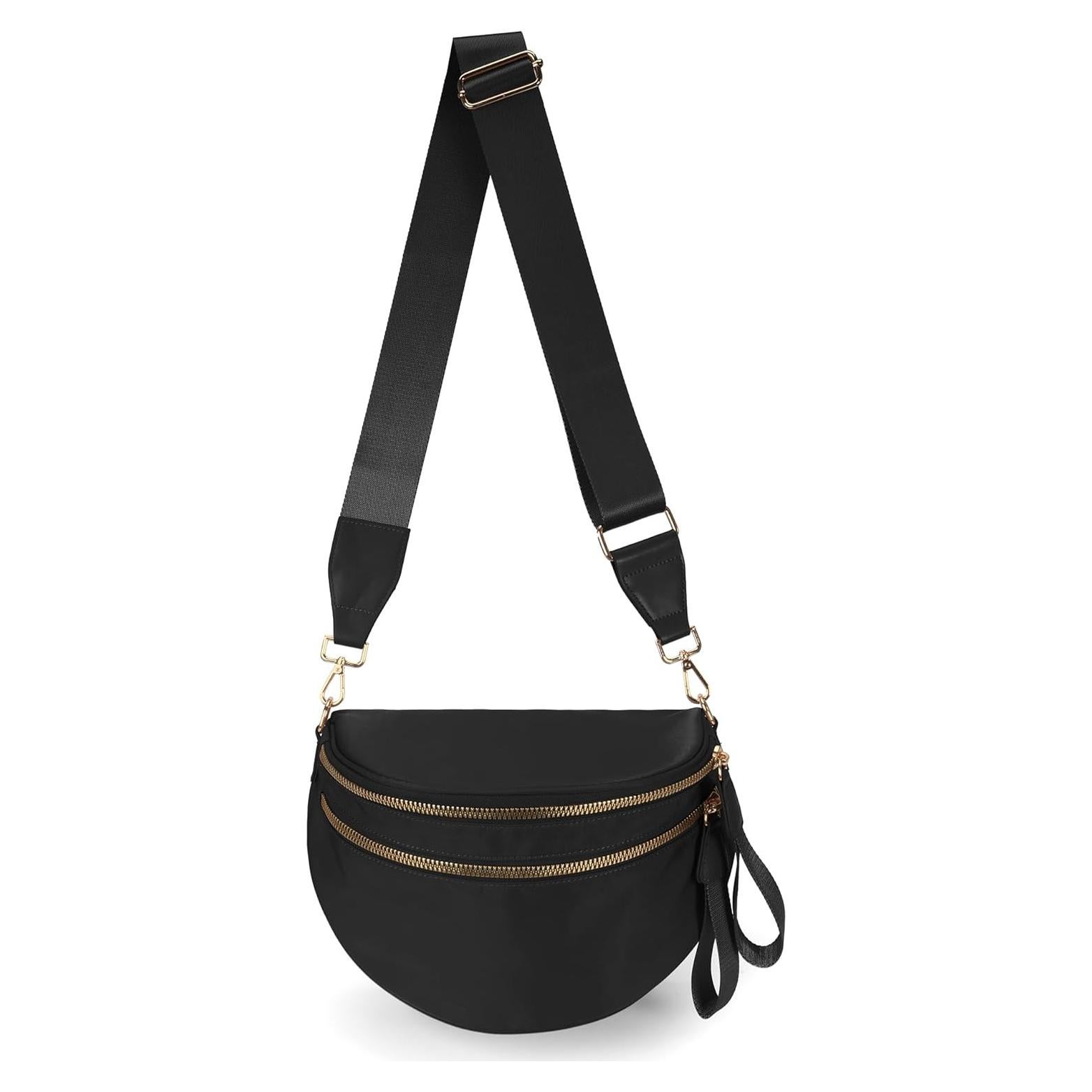 Bolso Cruzado de Nailon Negro para Mujeres - Espacioso y Elegante