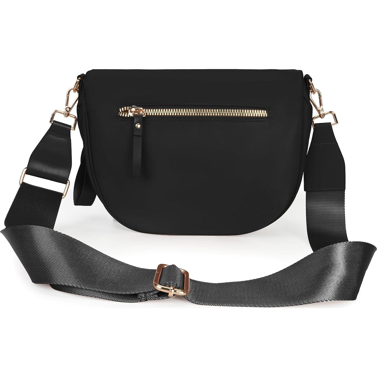 Bolso Cruzado de Nailon Negro para Mujeres - Espacioso y Elegante