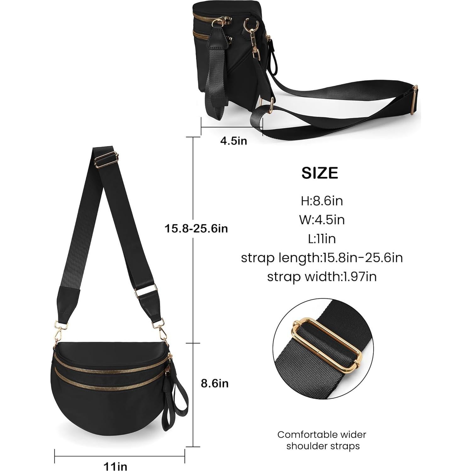 Bolso Cruzado de Nailon Negro para Mujeres - Espacioso y Elegante