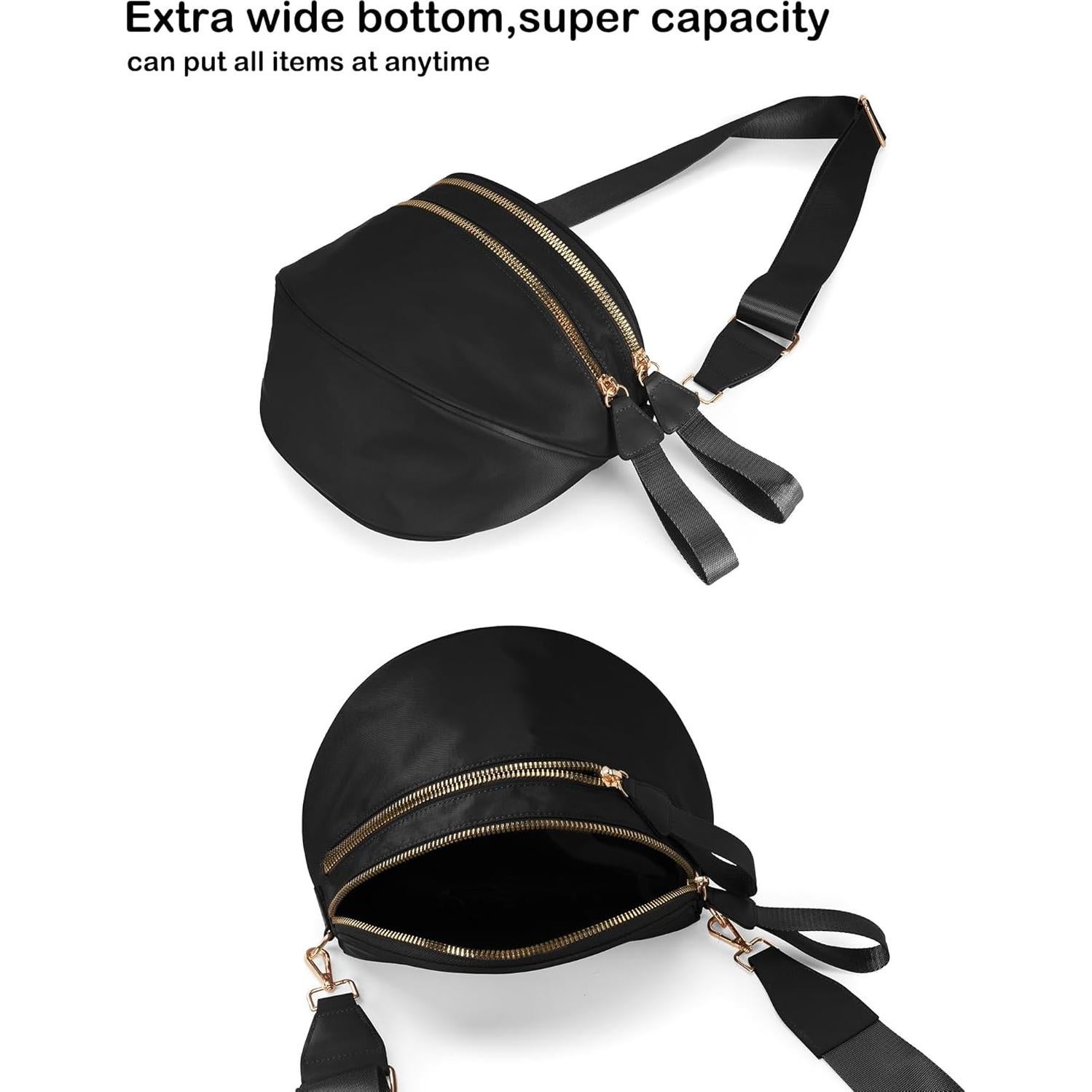 Bolso Cruzado de Nailon Negro para Mujeres - Espacioso y Elegante