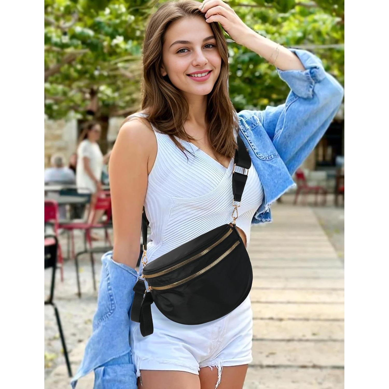 Bolso Cruzado de Nailon Negro para Mujeres - Espacioso y Elegante