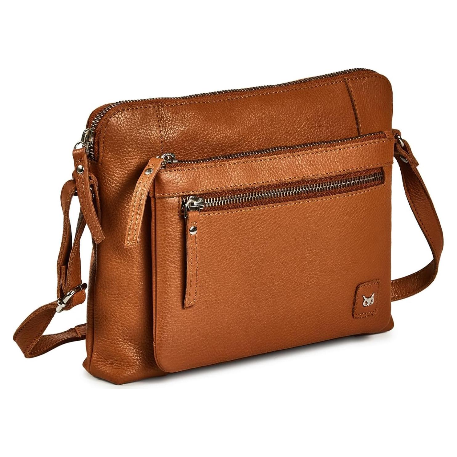 Bolso Cruzado Pequeño Wise Owl de Cuero Nappa Cognac 26.7x20.3cm