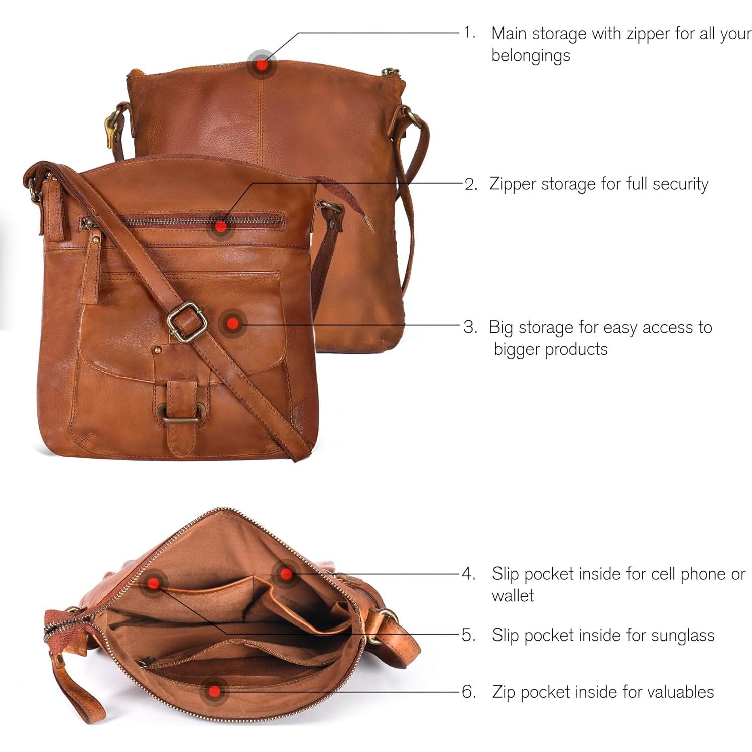 Bolso Cruzado de Cuero Oak Leathers para Mujeres - Marrón