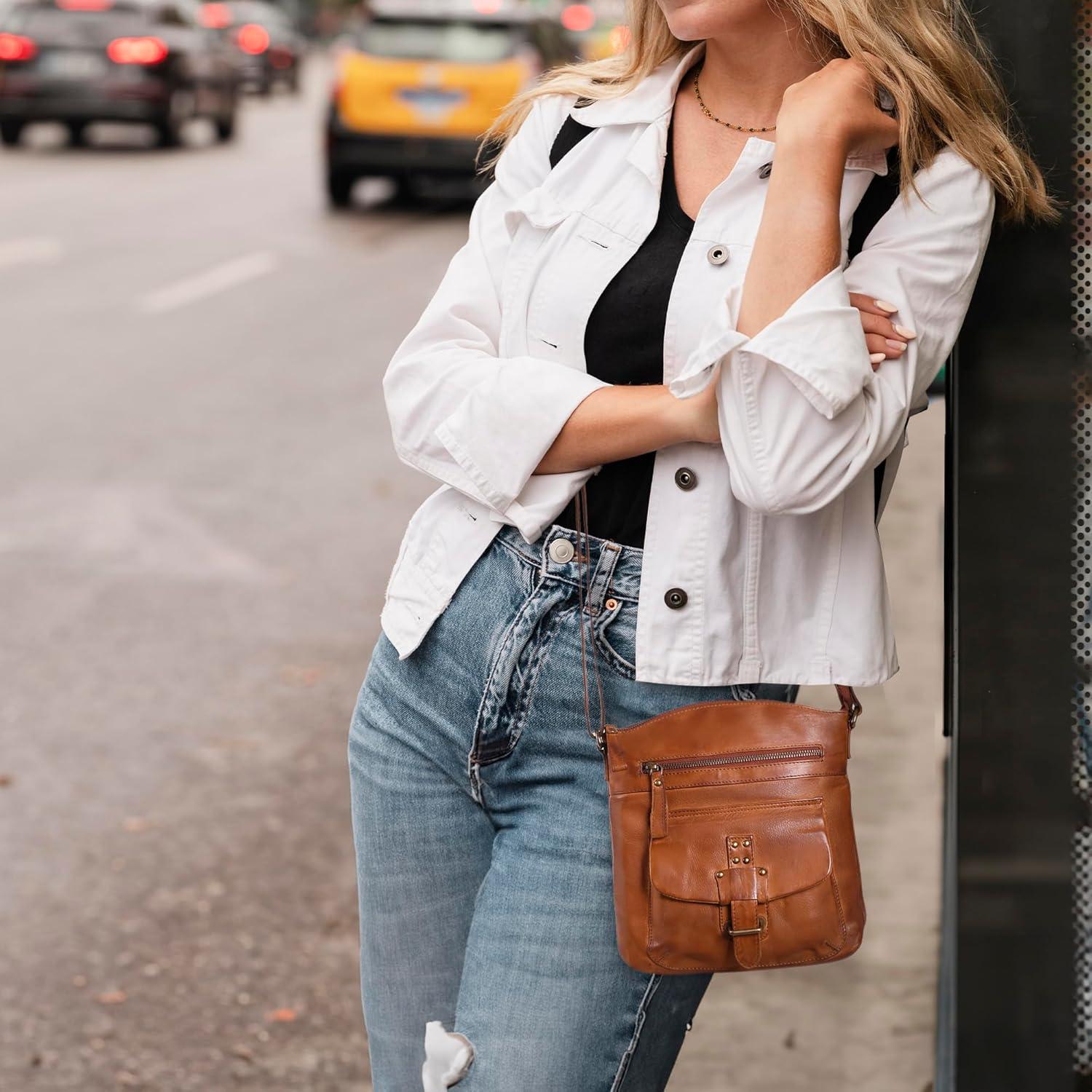 Bolso Cruzado de Cuero Oak Leathers para Mujeres - Marrón