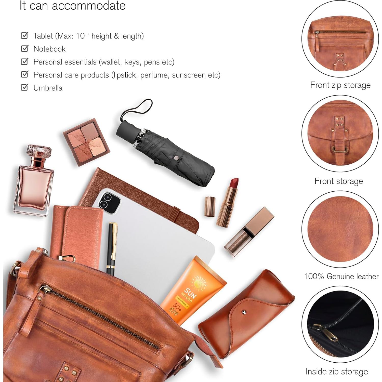 Bolso Cruzado de Cuero Oak Leathers para Mujeres - Marrón