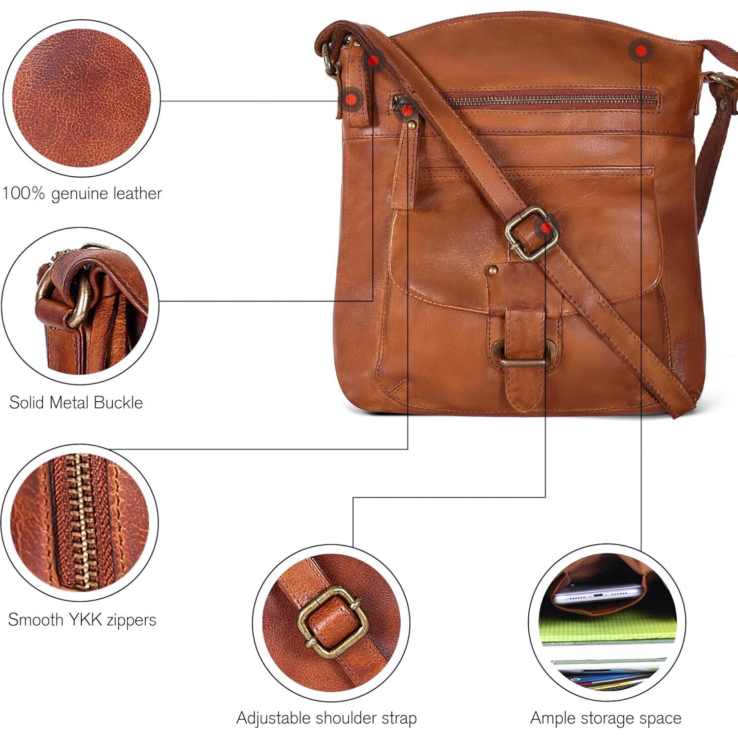 Bolso Cruzado de Cuero Oak Leathers para Mujeres - Marrón