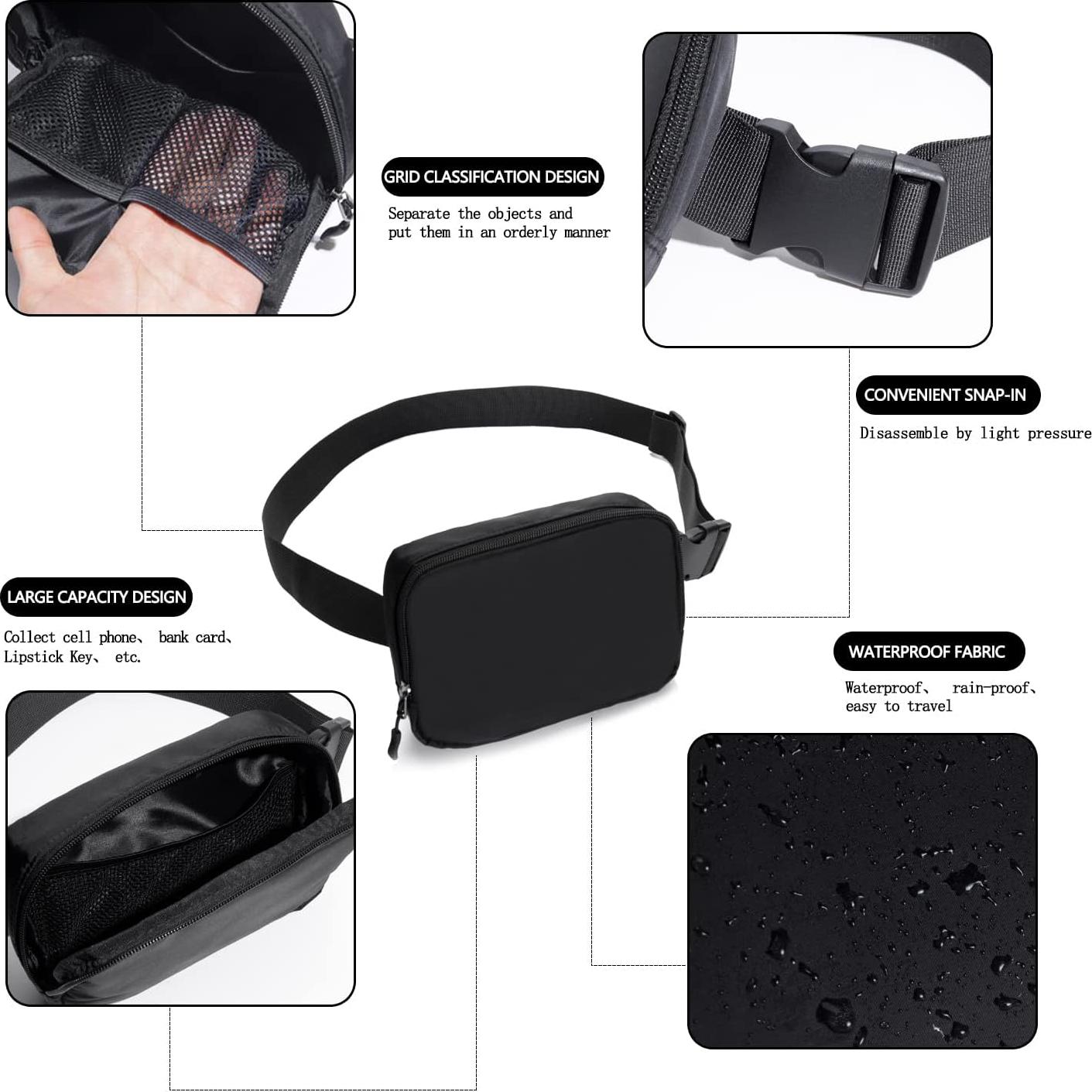 Bolso de Cinturón Fanny Pack Unisex Tlmody Negro 20x5x14cm