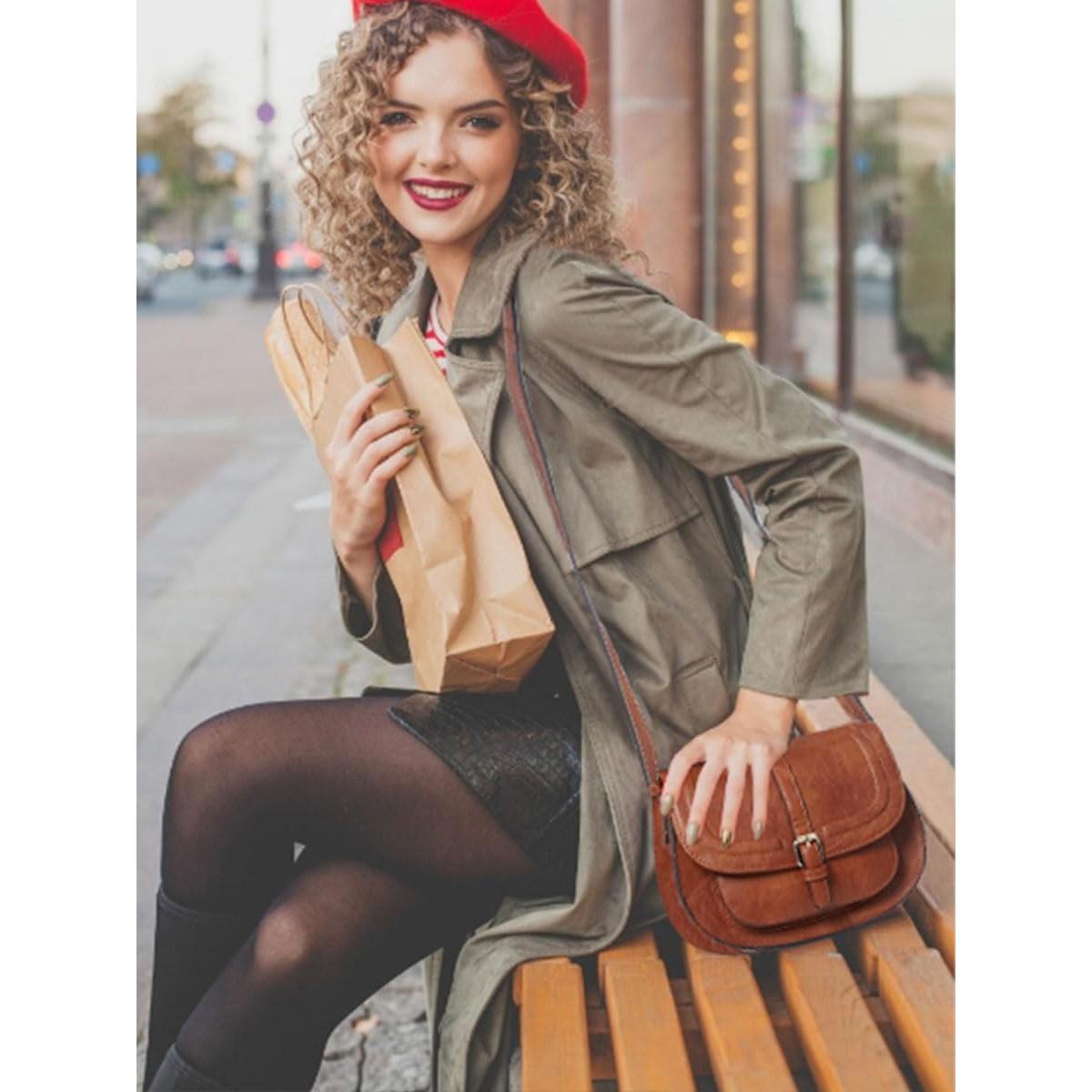 Bolso Cruzado AFKOMST para Mujeres, Cuero Vegano Marrón