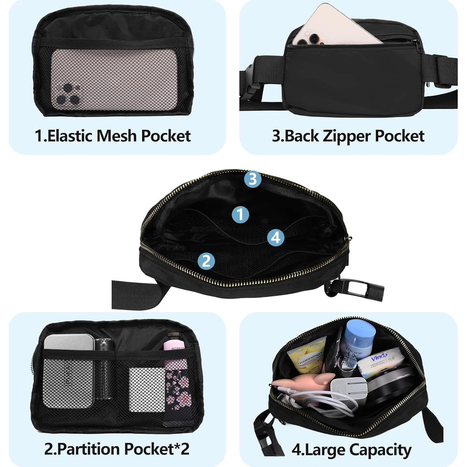 Riñonera VOROLO Negra Ajustable para Mujeres y Hombres