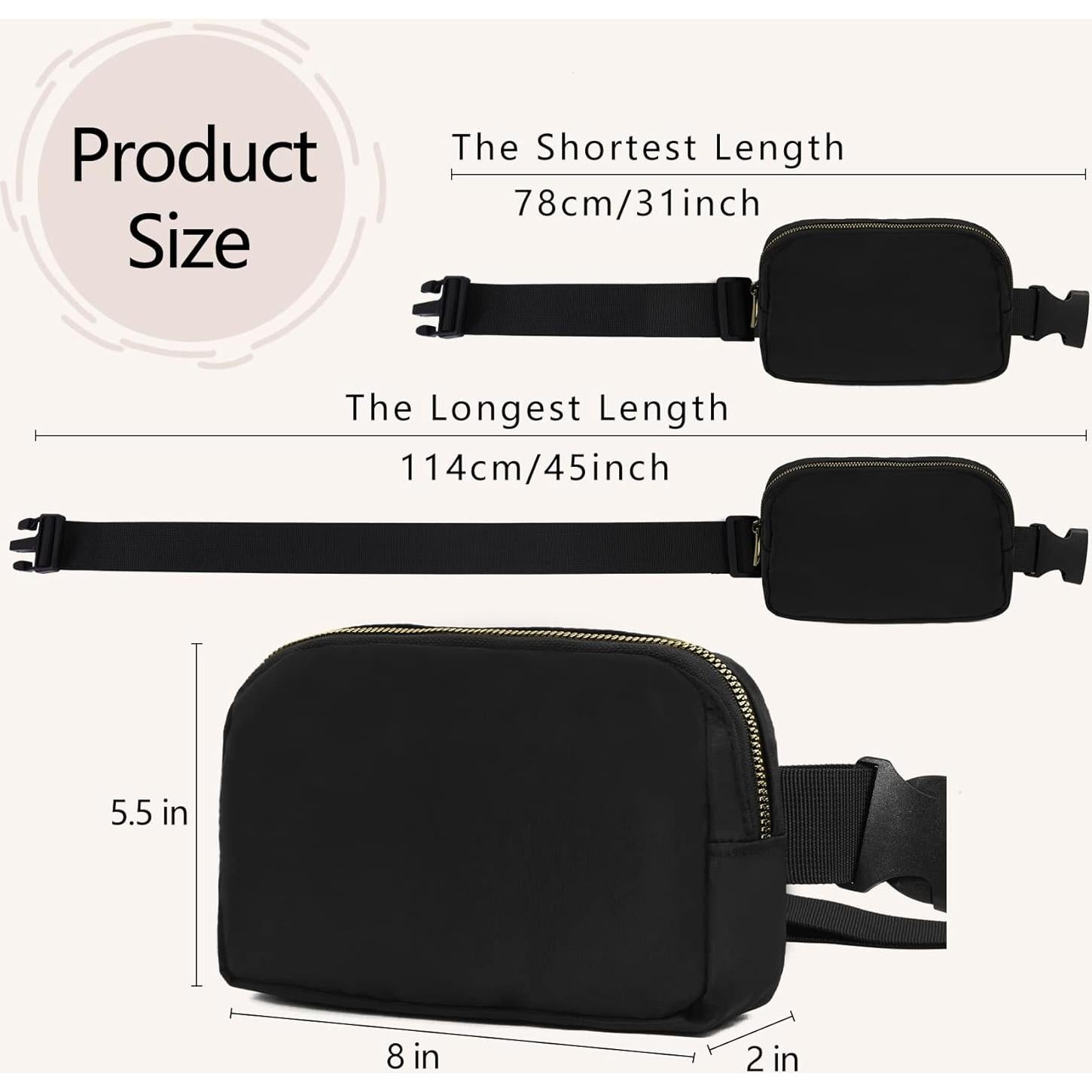 Riñonera VOROLO Negra Ajustable para Mujeres y Hombres