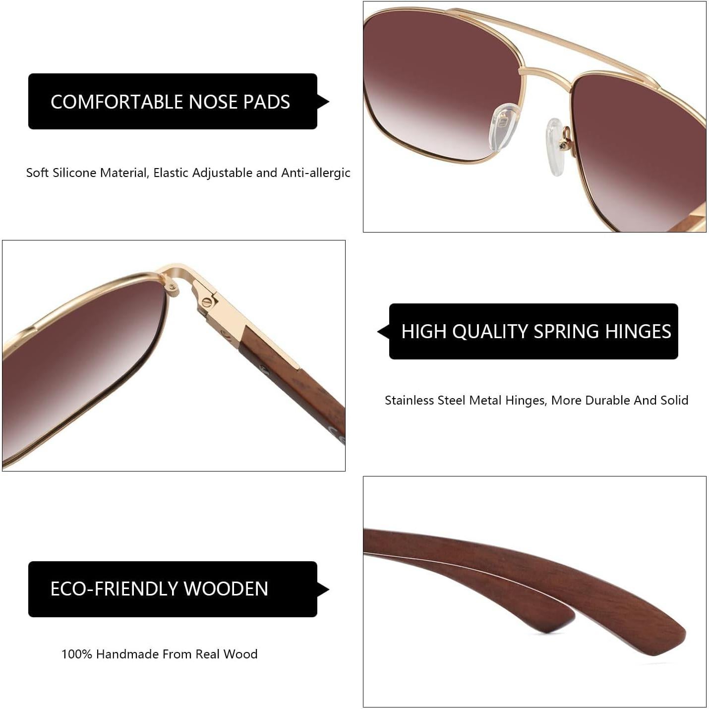 Gafas de sol aviador Zenottic de madera polarizadas UV400