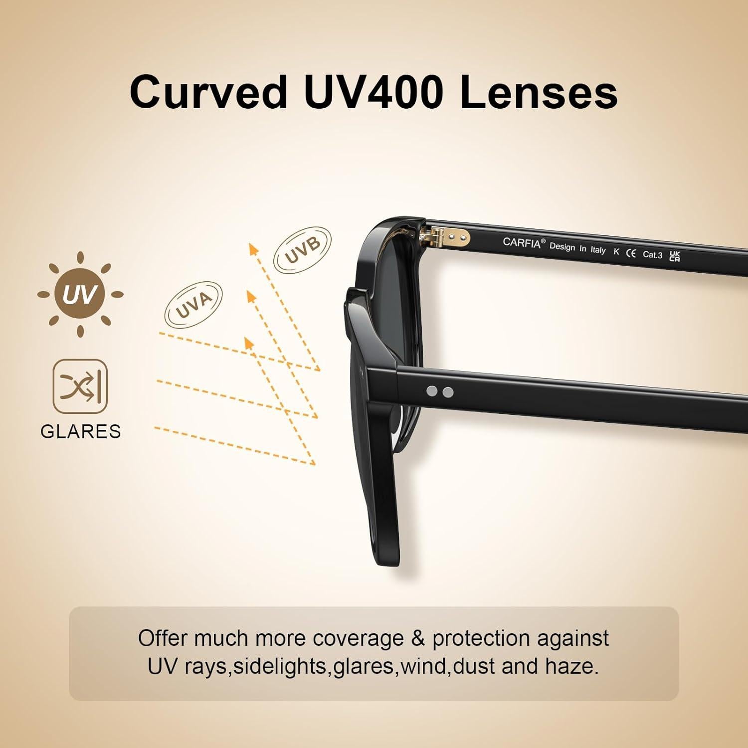 Gafas de sol Carfia retro negras UV400 para hombres
