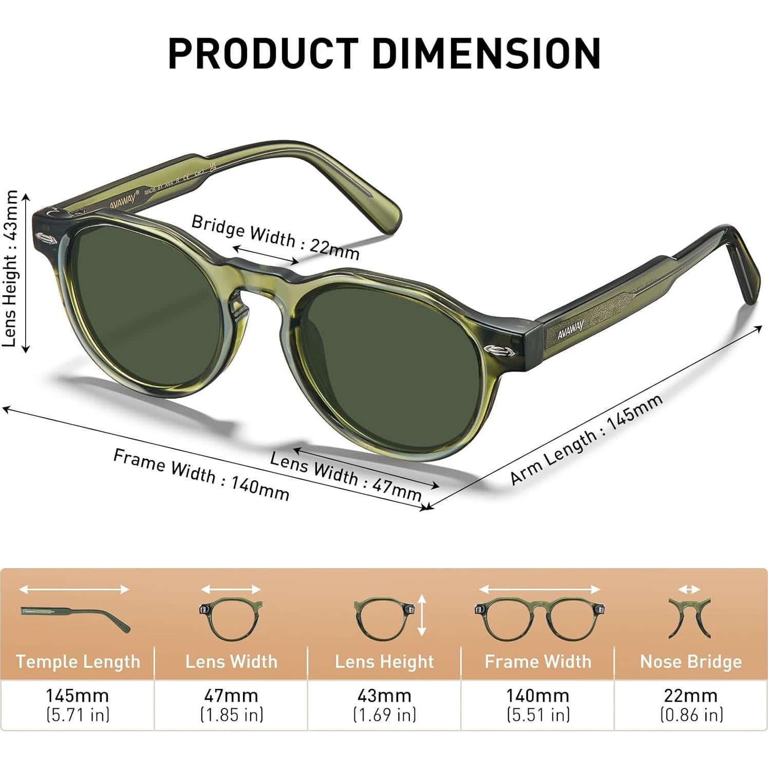 Gafas de sol redondas AVAWAY polarizadas UV Acetato Italiano