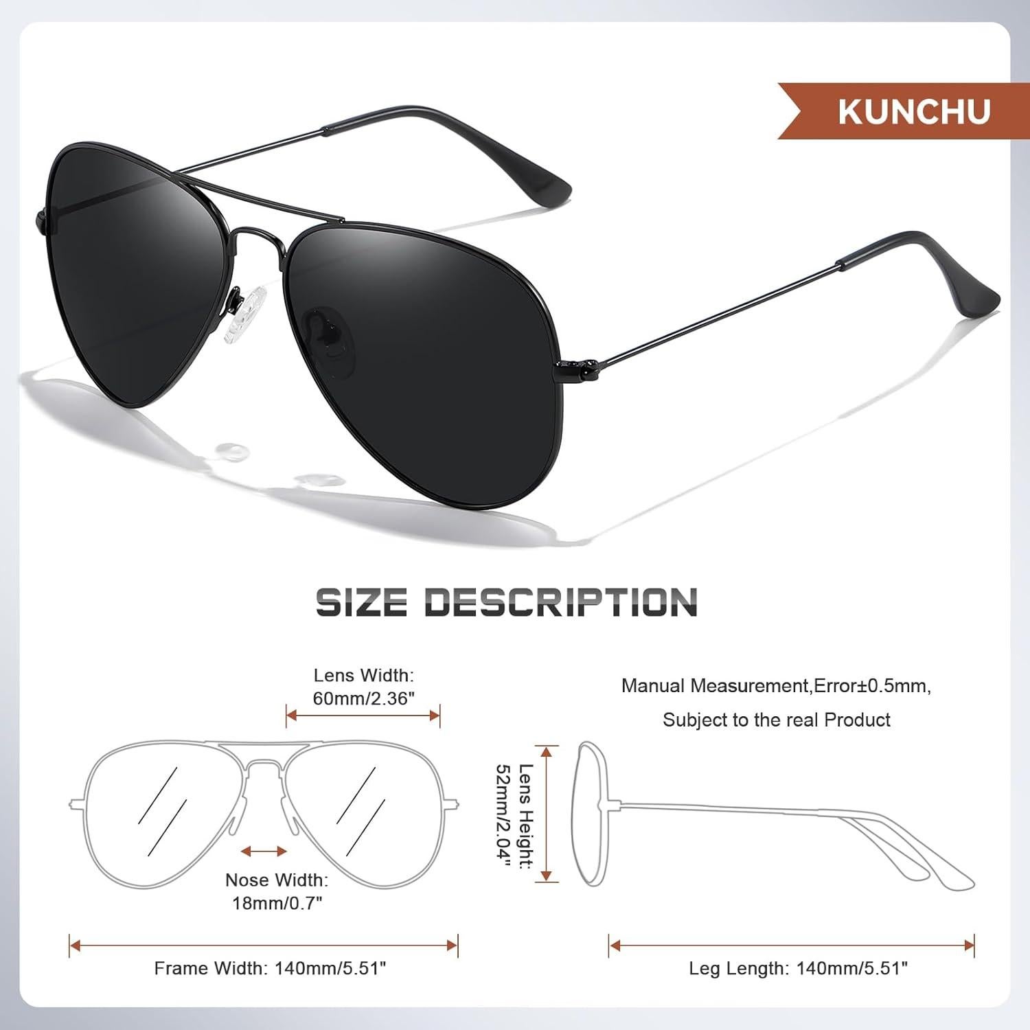 Gafas de sol aviador Kunchu polarizadas UV400 unisex