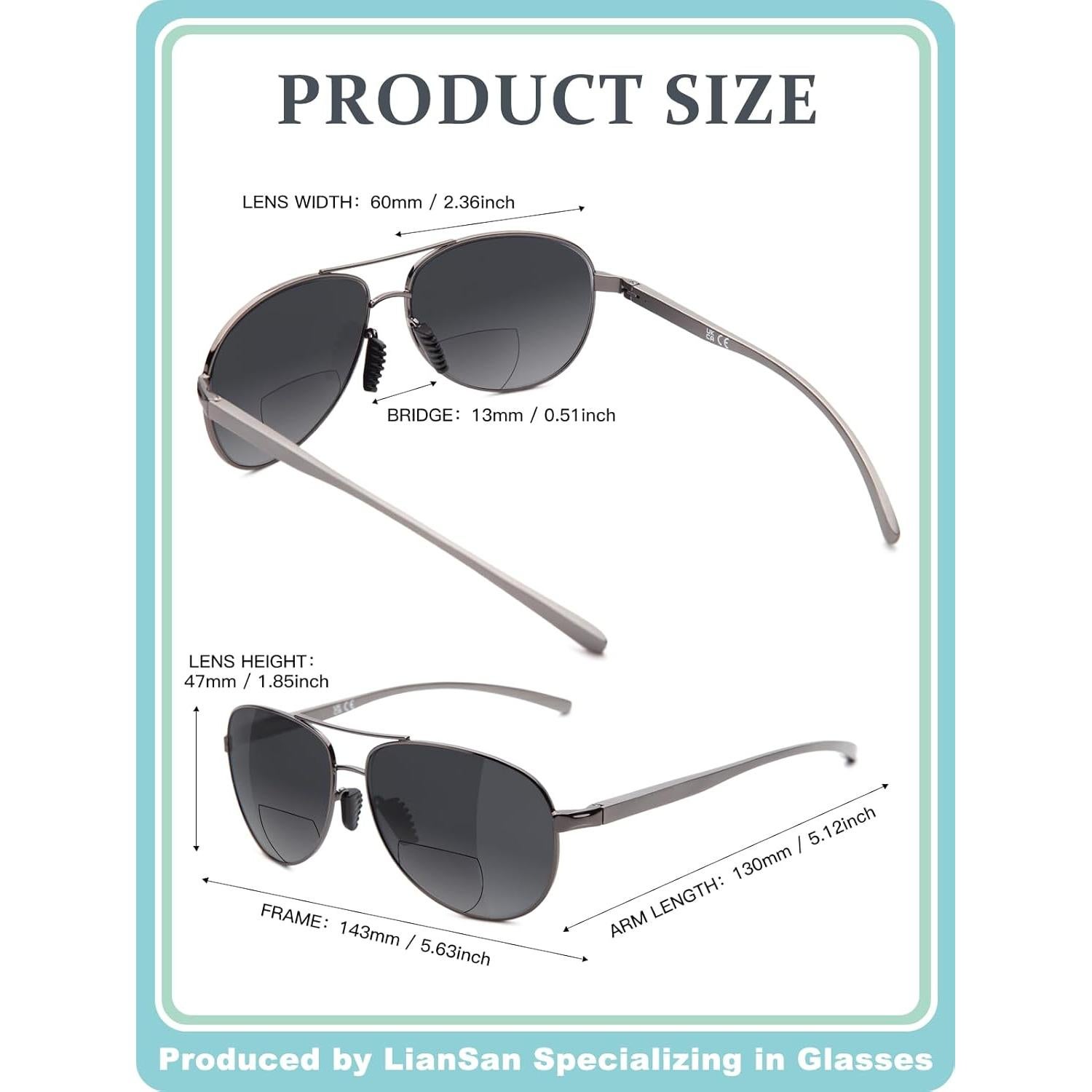 Gafas de Sol Bifocales LianSan Metalizadas 2.5x UV Protección