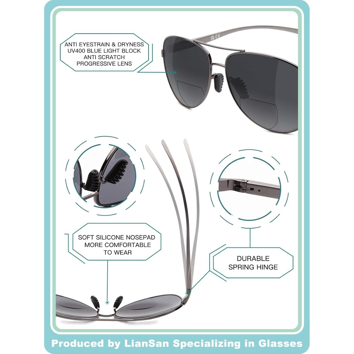 Gafas de Sol Bifocales LianSan Metalizadas 2.5x UV Protección