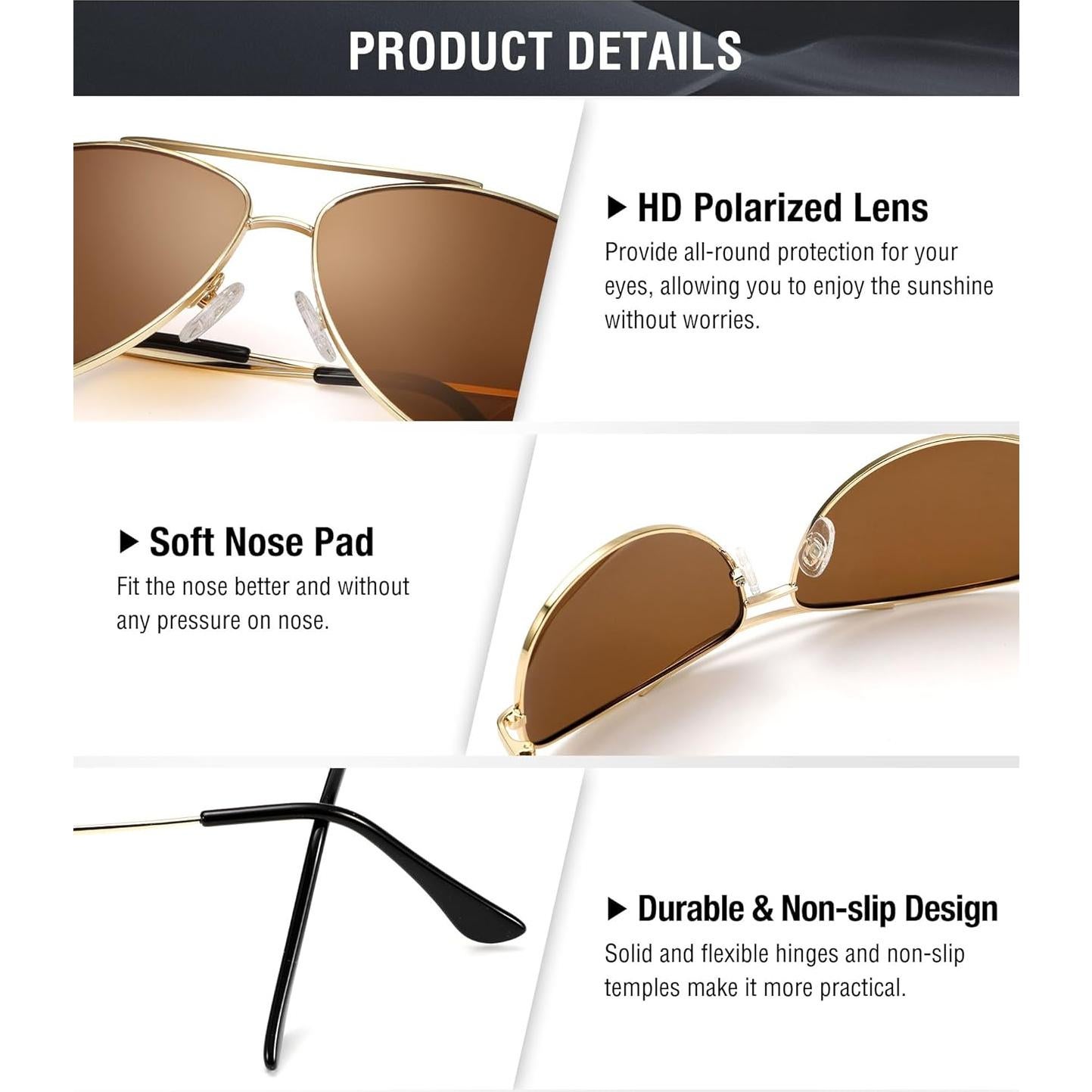 Gafas de Sol Polarizadas Aviador KALIYADI UV400 3 Pack