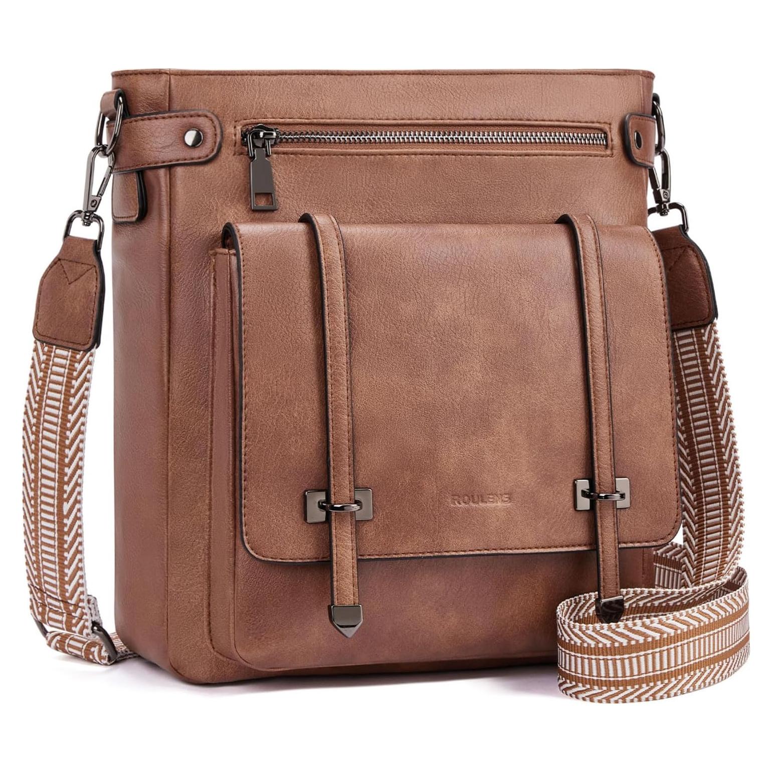 Bolso Cruzado de Cuero Vegano para Mujeres Marrón 27.9x11.9 cm