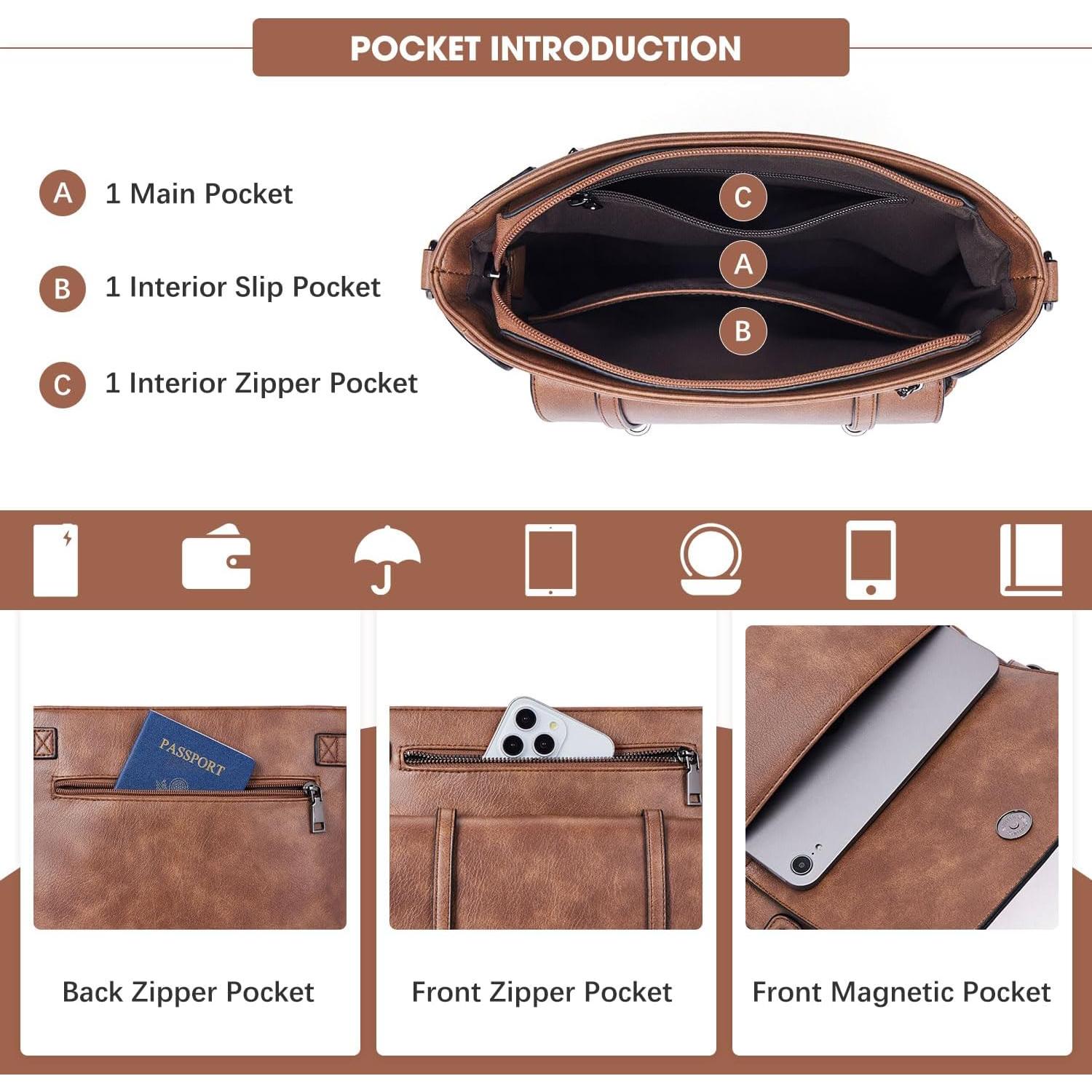 Bolso Cruzado de Cuero Vegano para Mujeres Marrón 27.9x11.9 cm