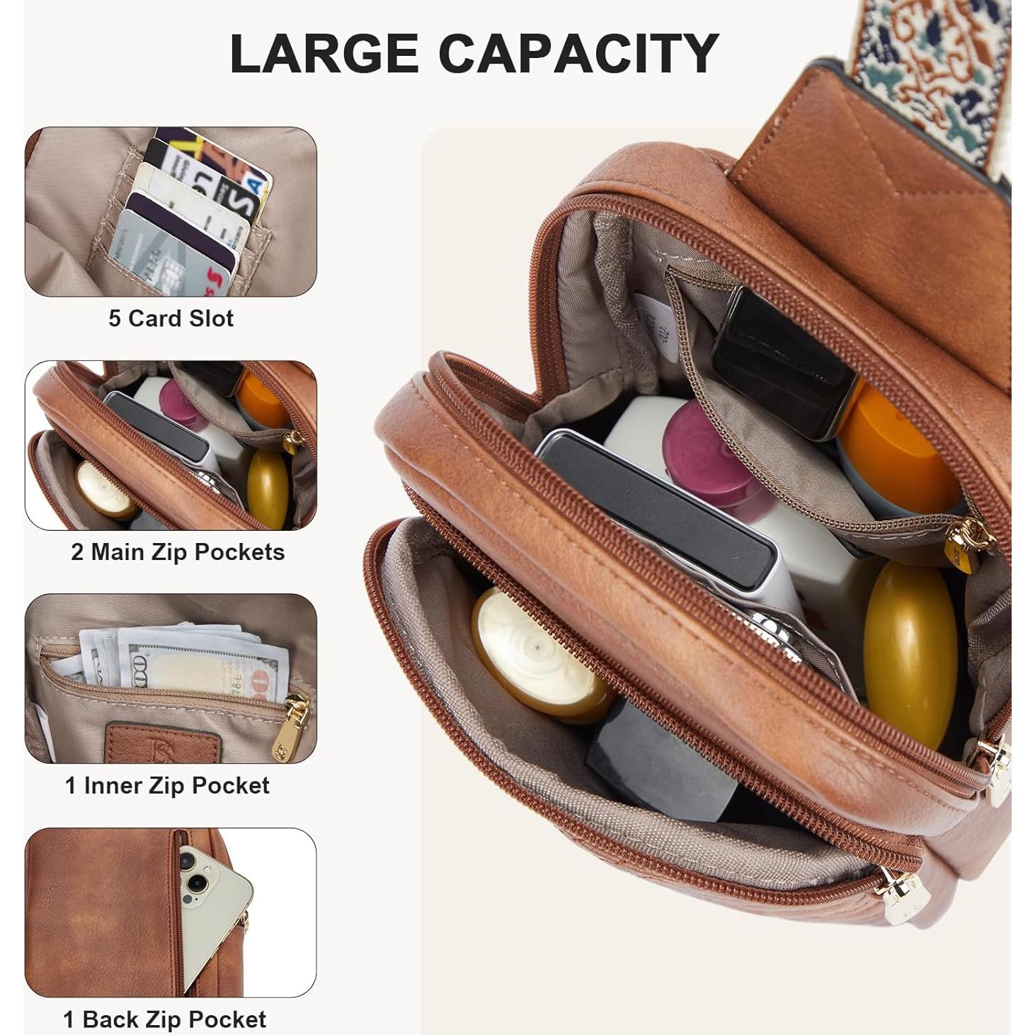 BOSTANTEN Sling Bag Quilted Crossbody Bags for Women Cross Body Purse Leather Fanny Pack with Adjustable Guitar Strap