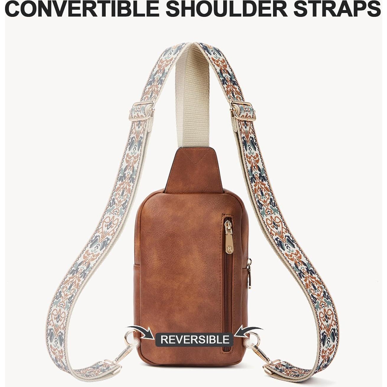 BOSTANTEN Sling Bag Quilted Crossbody Bags for Women Cross Body Purse Leather Fanny Pack with Adjustable Guitar Strap