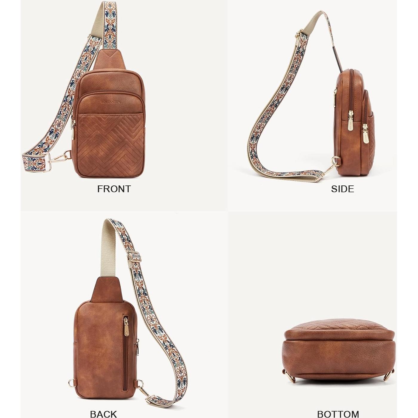 BOSTANTEN Sling Bag Quilted Crossbody Bags for Women Cross Body Purse Leather Fanny Pack with Adjustable Guitar Strap