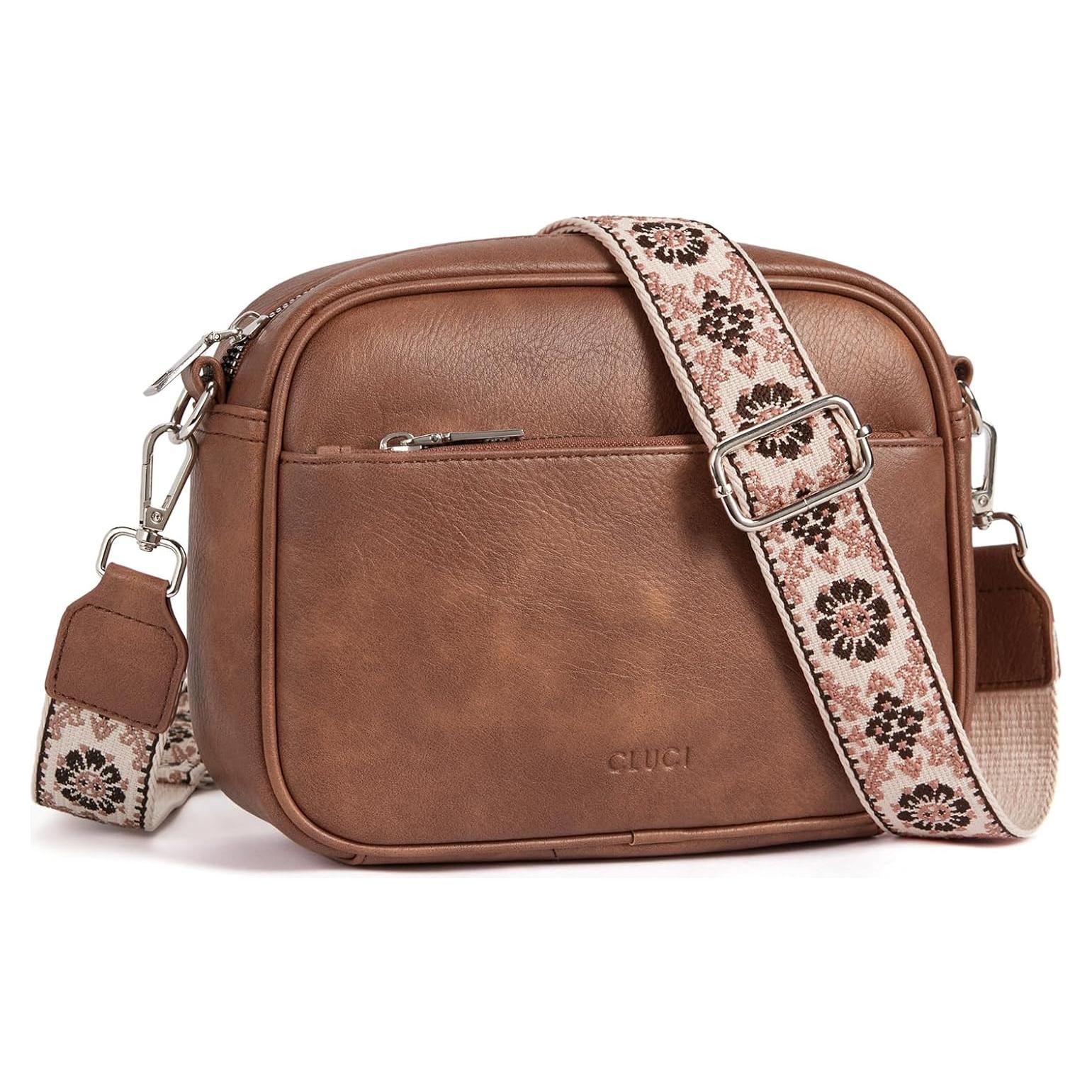 Bolso Cruzado CLUCI de Cuero Vegano para Mujeres - Marrón